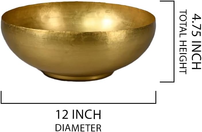 Serene Spaces Living Set of 4 Antique Brass Decorative Bowl, Metal Basket, for Floating Candles, Flowers, Potpourri, Catchall for Entryway, Centerpiece, Home Décor, 4.75" Tall & 12" Dia