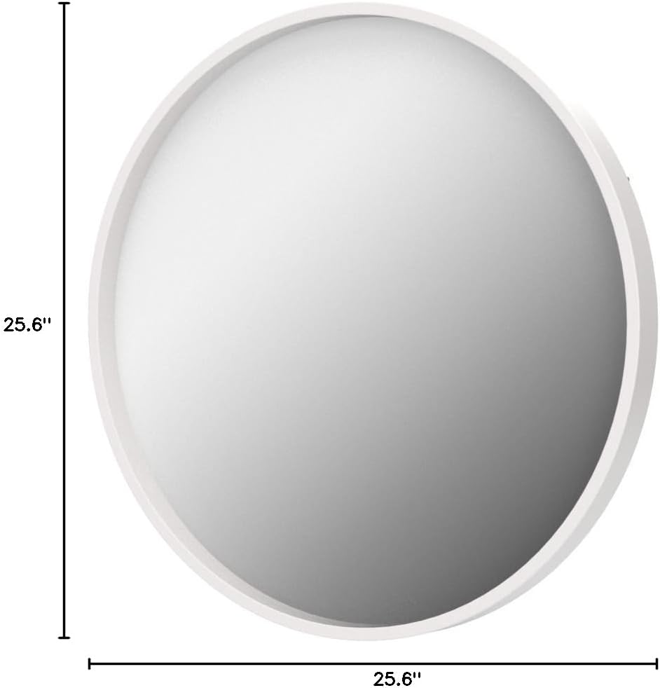 Kate and Laurel Travis Round Wood Wall Mirror, 25.6" Diameter, White, Modern Wall Décor Accent