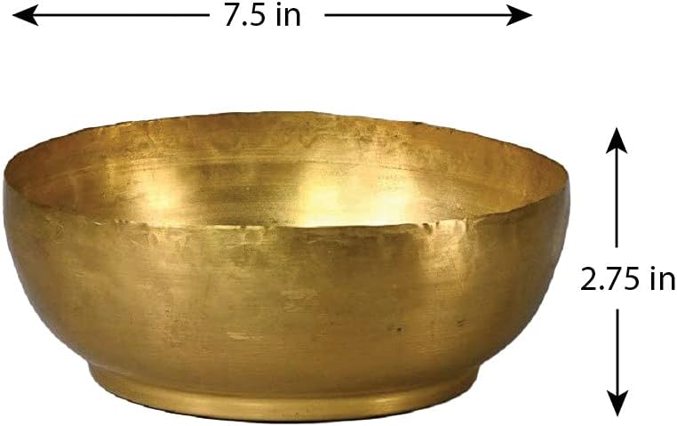 Serene Spaces Living Lightweight Antique Brass Decorative Bowl - Elegant Potpourri Catchall for Diwali Home Décor, Entryway and Dining Table, 2.75" Tall & 7.5" Diameter