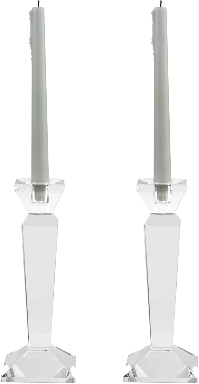 Kitcom Crystal Candle Stick Holders for Home Decor 2-Pack, Clear Crystal Taper Candles Holder Table Centerpieces for Party and Wedding Decoration(9inch Tall)