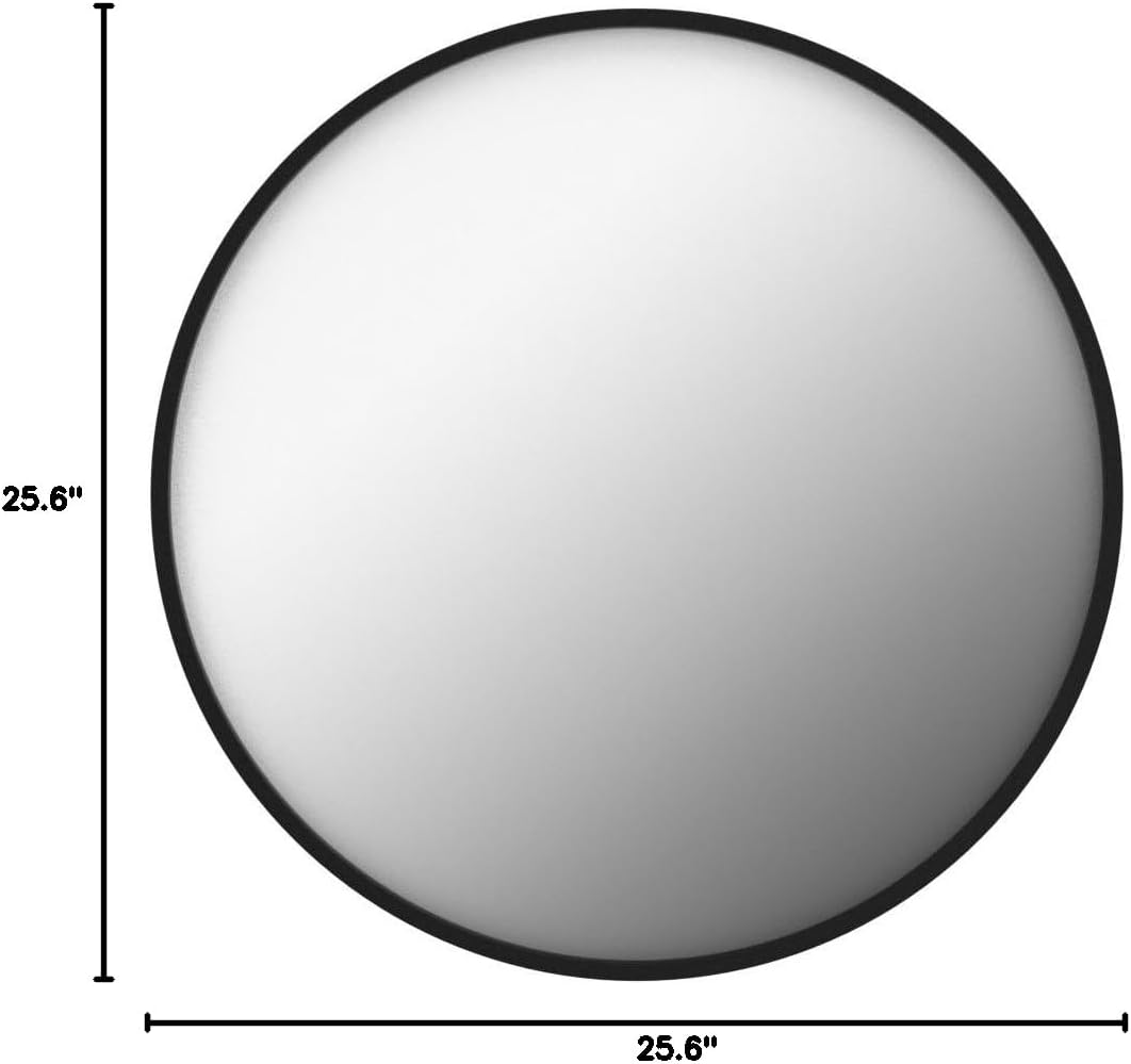 Kate and Laurel Travis Round Wood Wall Mirror, 25.6" Diameter, Black, Modern Wall Décor Accent