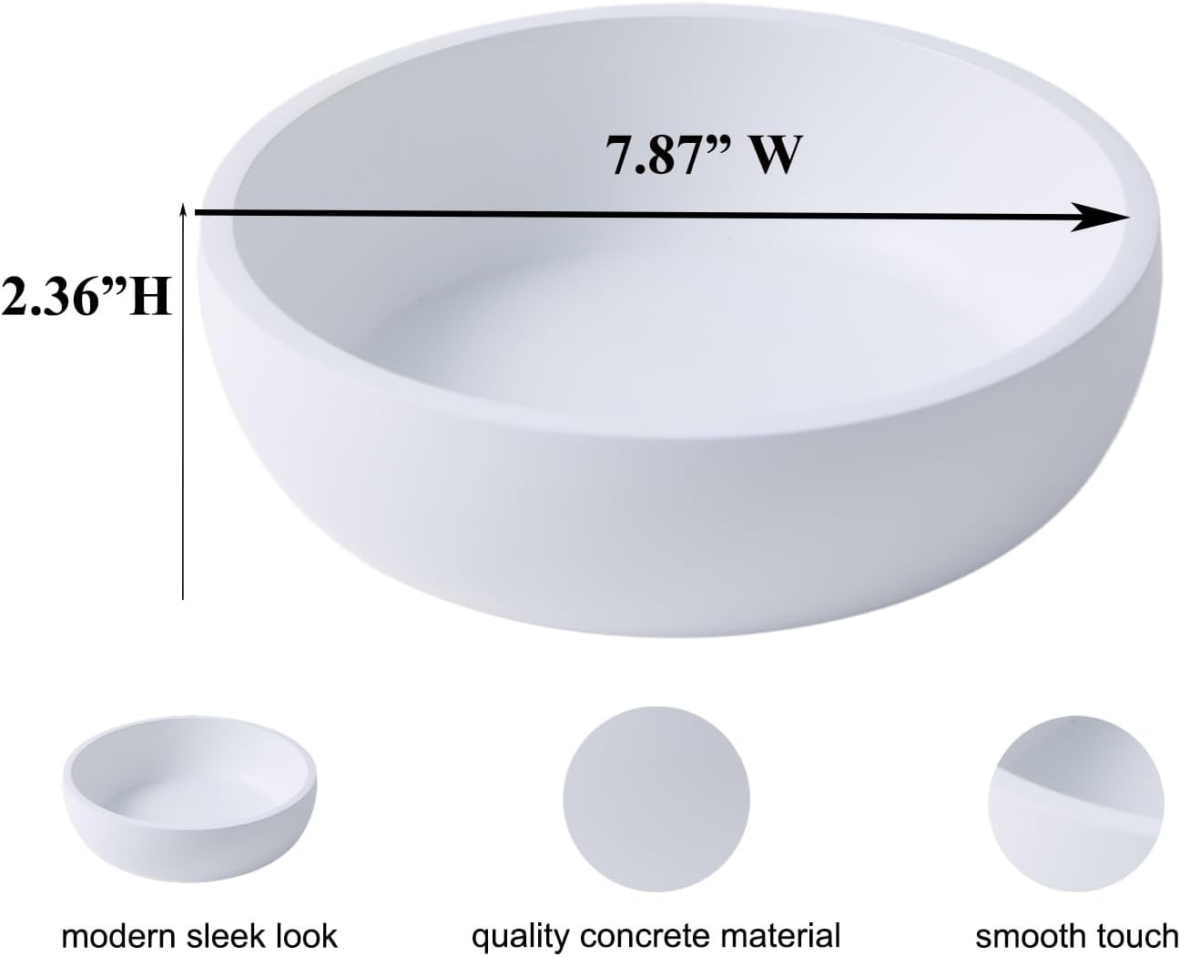 Aotea Crafts 7.9" Large White Key Bowl for Entryway Table Decor - Modern Concrete Sturdy Decorative Key Holder Bowl for Keys