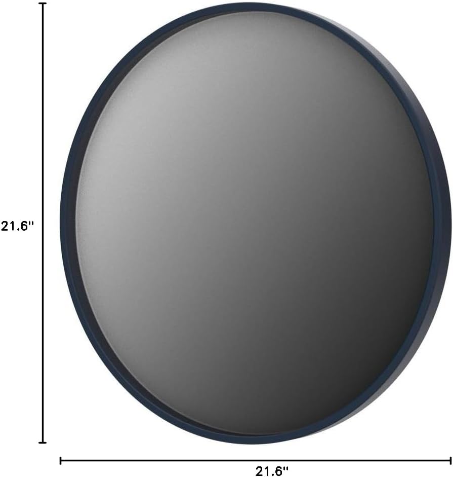 Kate and Laurel Travis Round Wood Wall Mirror, 21.6" Diameter, Navy Blue, Modern Wall Décor Accent