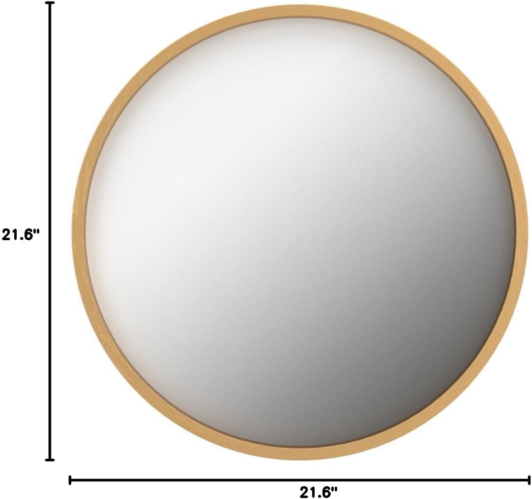 Kate and Laurel Travis Round Wood Wall Mirror, 21.6" Diameter, Gold, Modern Glam Wall Décor Accent