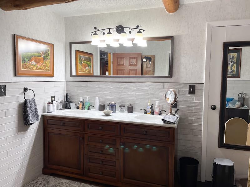 Frame My Mirror Brown Bathroom Mirror for Wall, 28" x 36" Espresso Textured Bathroom Vanity Mirror, Made in USA, Hangs Horizontally or Vertically, Ellis Design