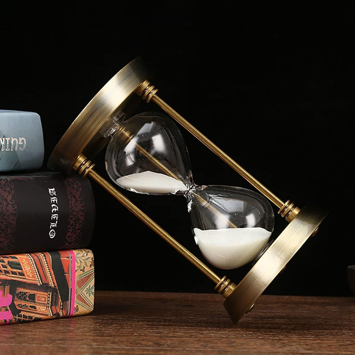 Embossed White Sand Metal Glass Hourglass - 15 Min Timer for Vintage & Office Decor, Kitchen & Wedding Gifts