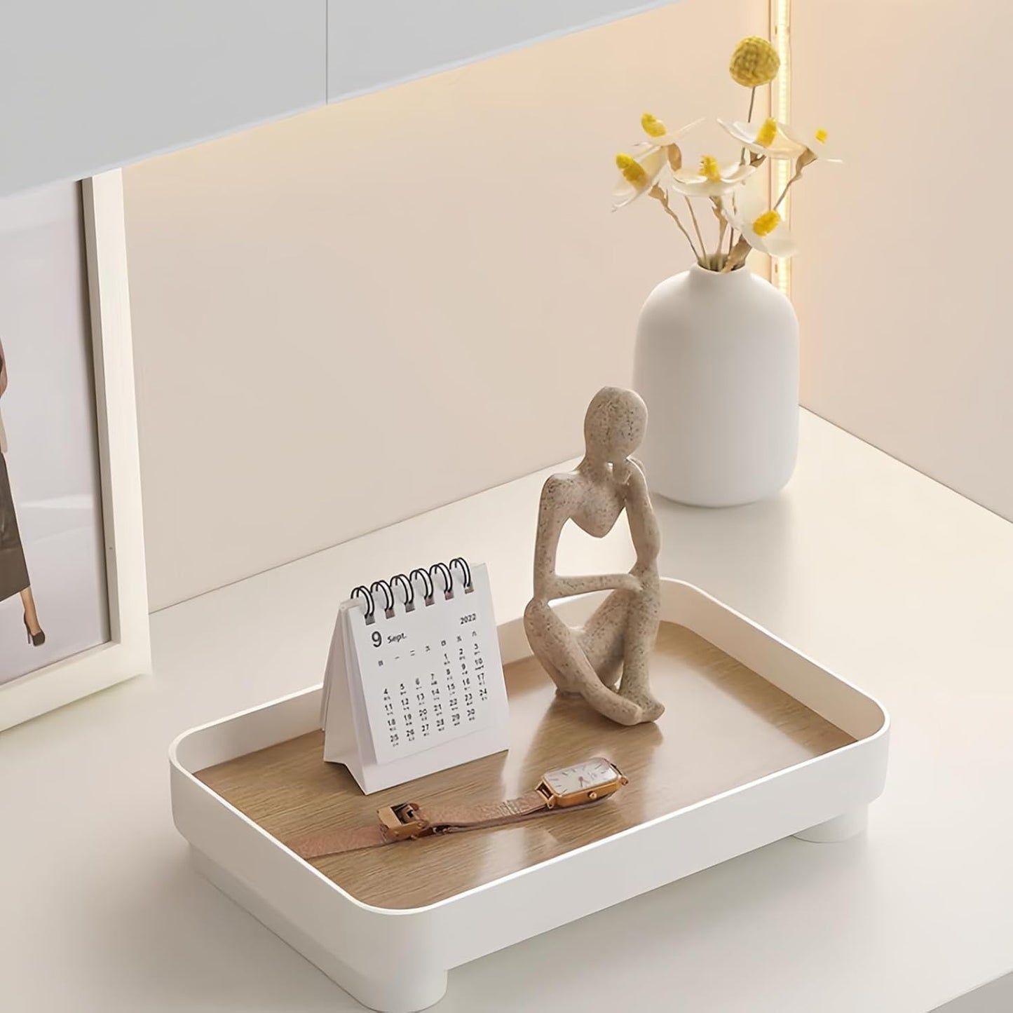 Decorative Tray for Coffee Table, Rectangle Vanity Tray Bathroom Decor, Desk Organizer for Perfume, Candles, Keys, Jewelry Home Decor Trays (Rectangle)