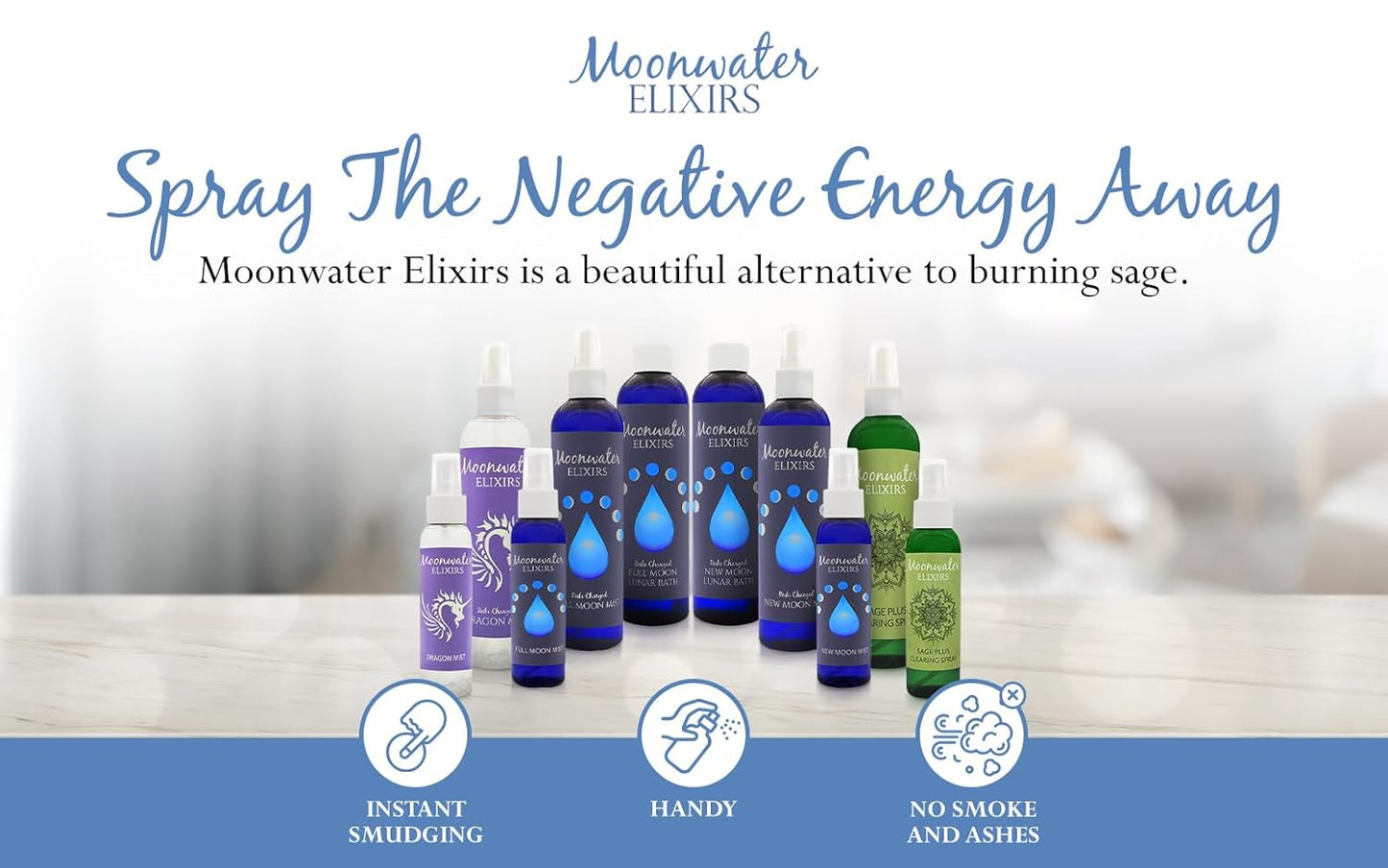 White Sage Smudge Spray for Spiritual Cleansing & Aura Protection, Sage & Lavender Smudging Spray - Cleansing Negative Energy & Protection, Moonwater Elixirs Aromatherapy Room Mist 2X 4oz