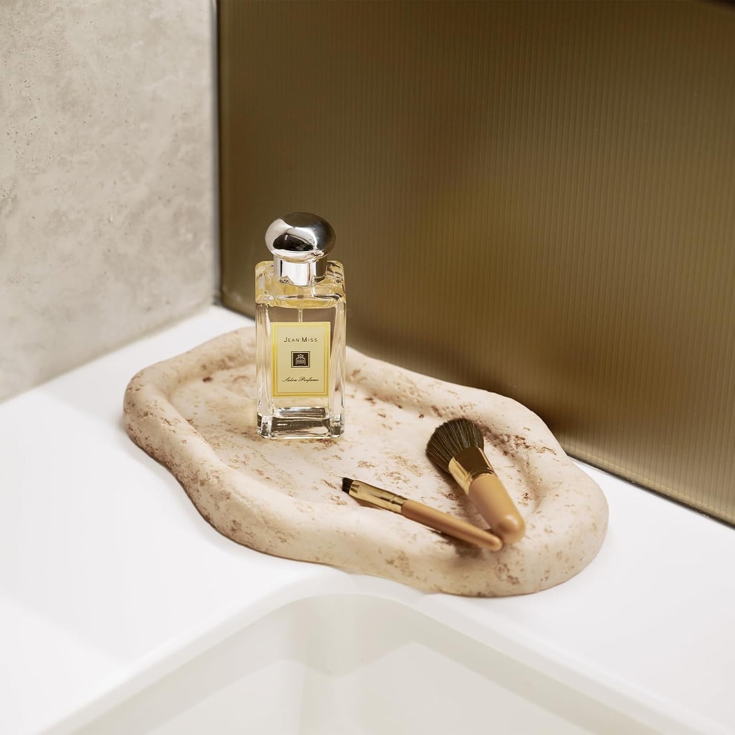 Cloud-Shaped Resin Jewelry Tray, Beige Travertine Vanity Tray for Bathroom Countertop, Trinket Candle Dish, Perfume Holder, Decorative Ottoman Tray for Home Decor Coffee Table Dresser