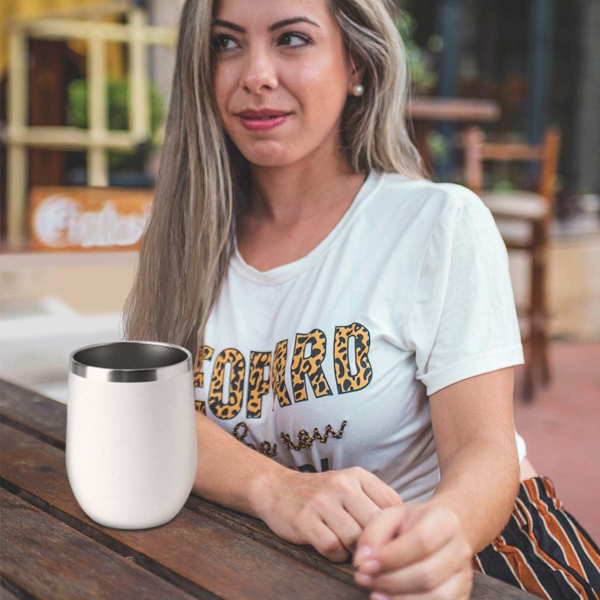 HASLE OUTFITTERS 12oz Wine Tumbler with Lid Stemless Wine Glasses Double Wall Vacuum Travel Mugs stainless steel Coffee Cup for Cold & Hot Drinks Wine Coffee Cocktails Beer (12oz-White, 1 Pack)