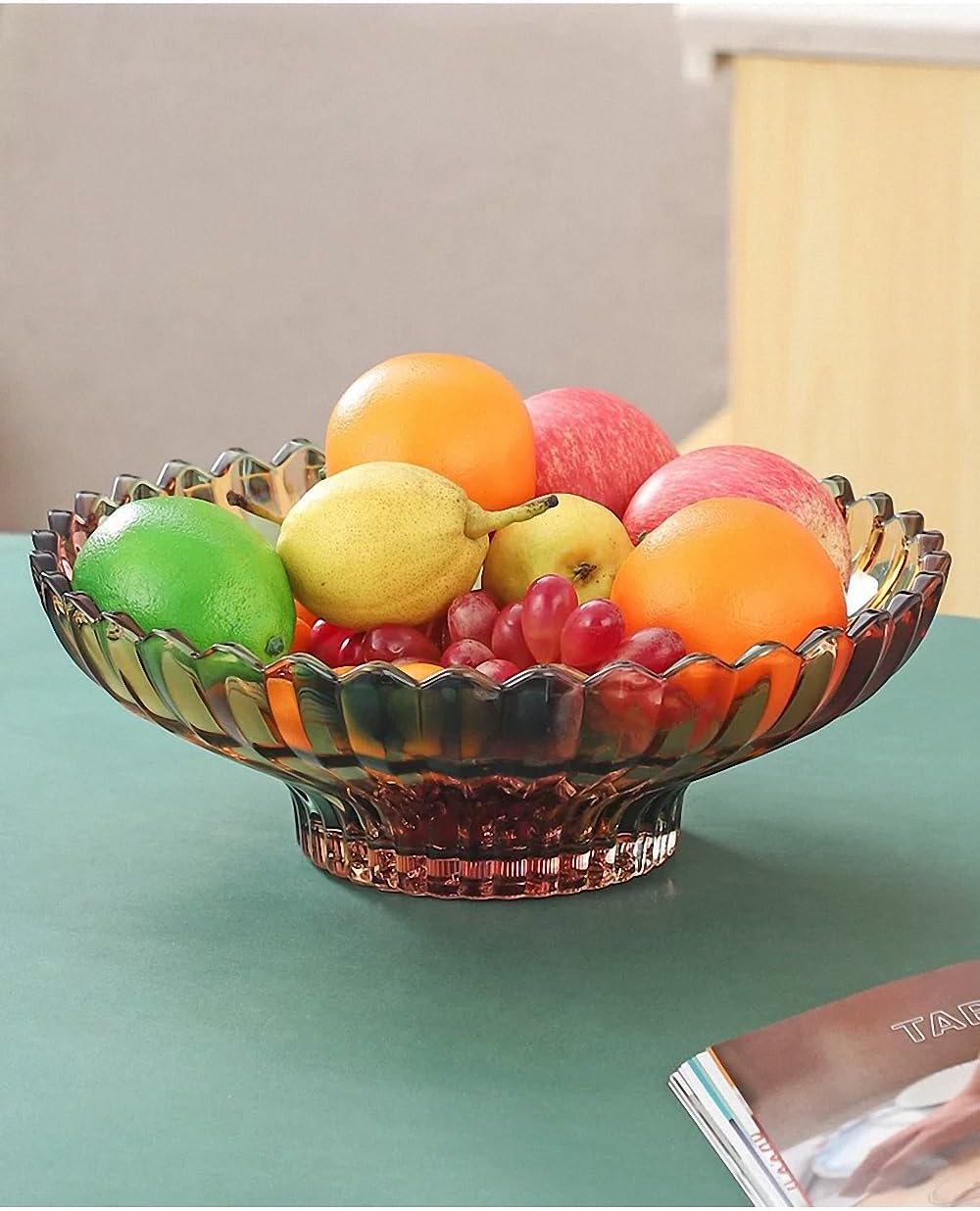 MAGCOLOR 12 inch Diameter Crystal Glass Colorful Fruit Bowl kitchen decor accessories