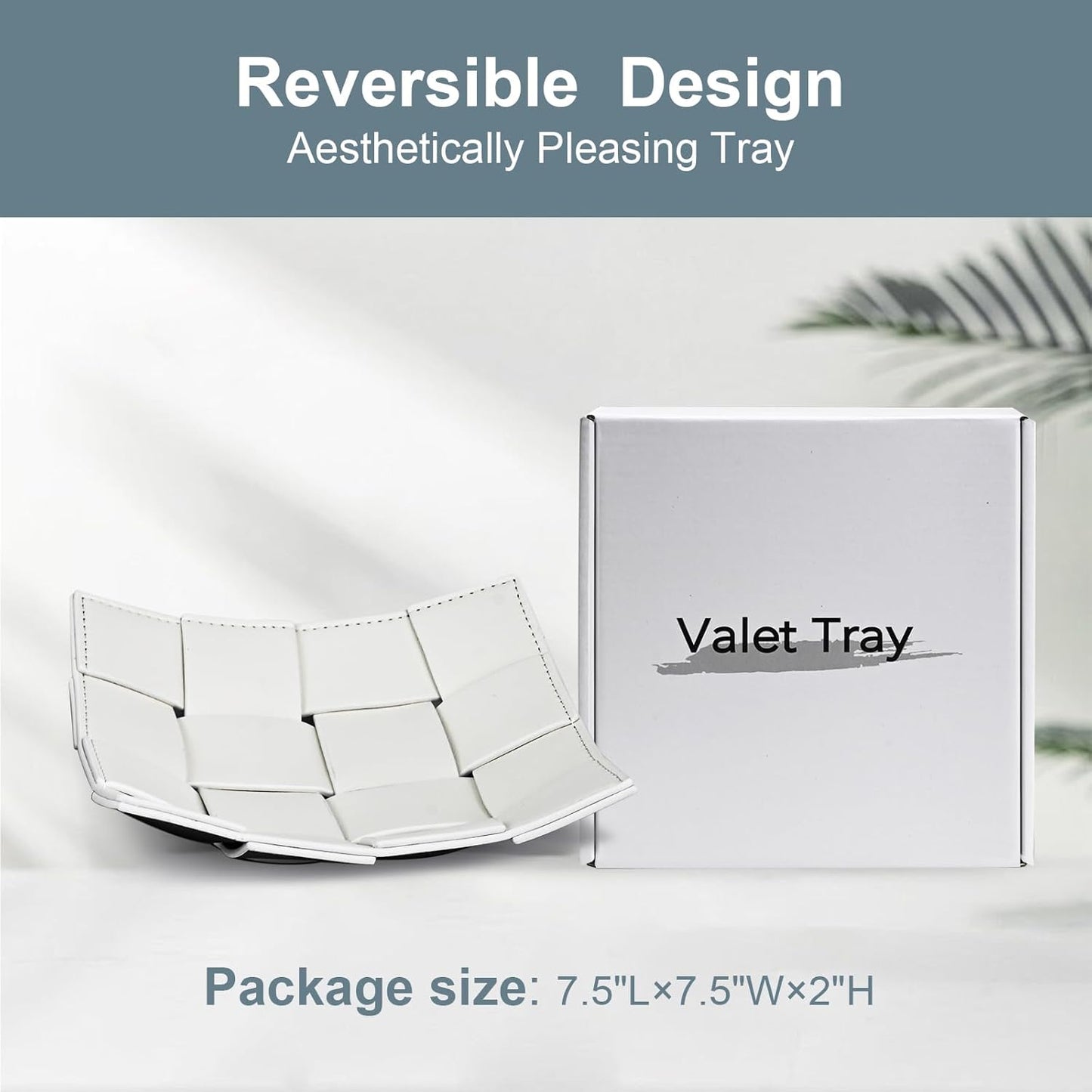 PU Leather Valet Tray for Men Women Key Holder Bowl for Entryway Table Bedside Nightstand Desk Tray for Wallet, Keys Men's Gift - Small, 7.1" D x 7.1" W x 2" H