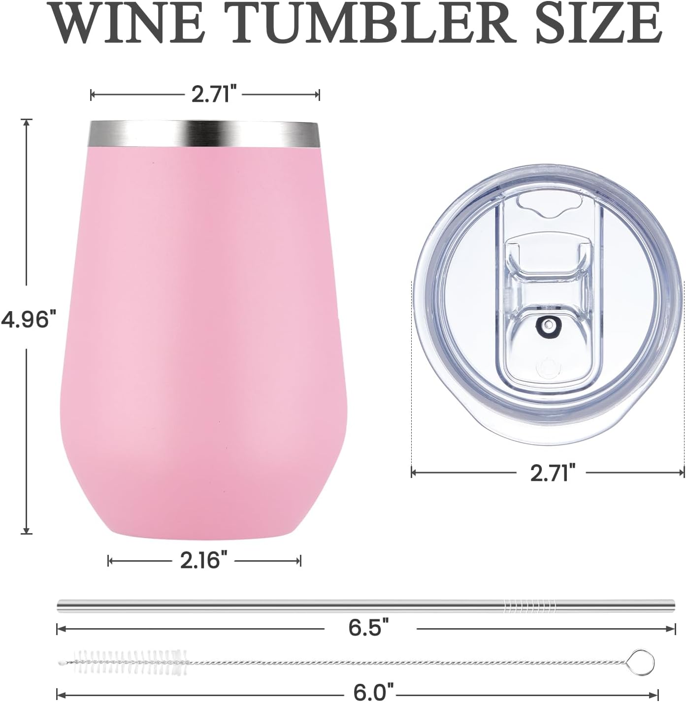 MEWAY 12oz Insulated Wine Tumbler with Lid and Straw - Double Wall Vacuum Stainless Steel Wine glass, Ideal for Travel and Office, Baby shower prizes for winners(Pink,Set of 12)