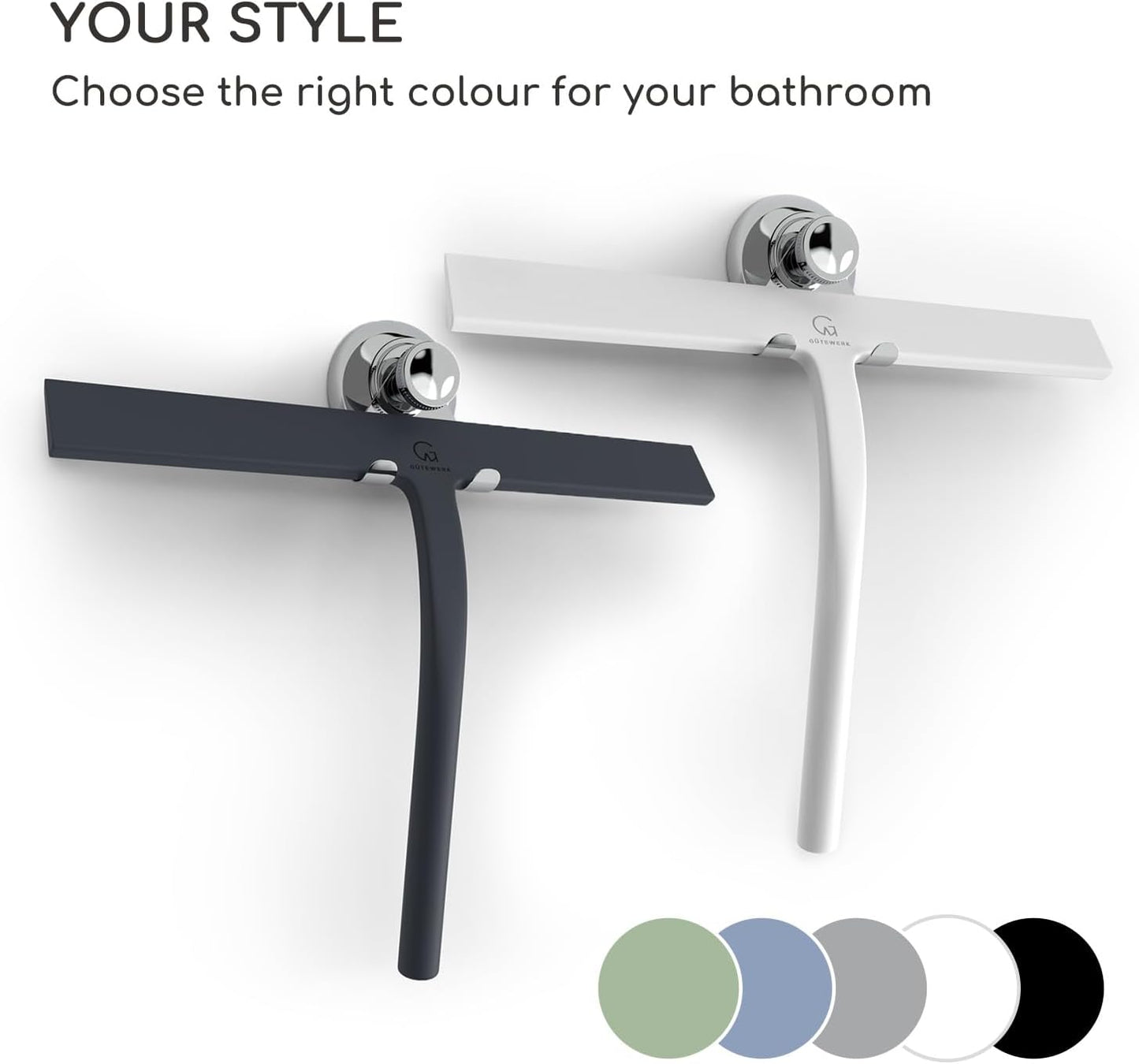 GÜTEWERK Shower Squeegee for Glass Doors, Silicone Window Squeegee, Bathroom and Glass Cleaning - Green - 9 Inch