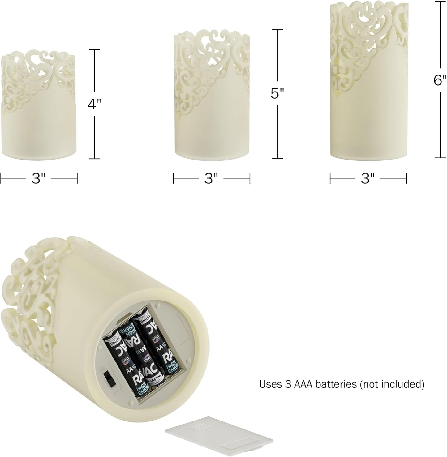 Lavish Home LED Candles with Remote Control – Set of 6 Realistic Flameless Pillar Lights with Lace Details and Vanilla Scented Wax – Home Decor