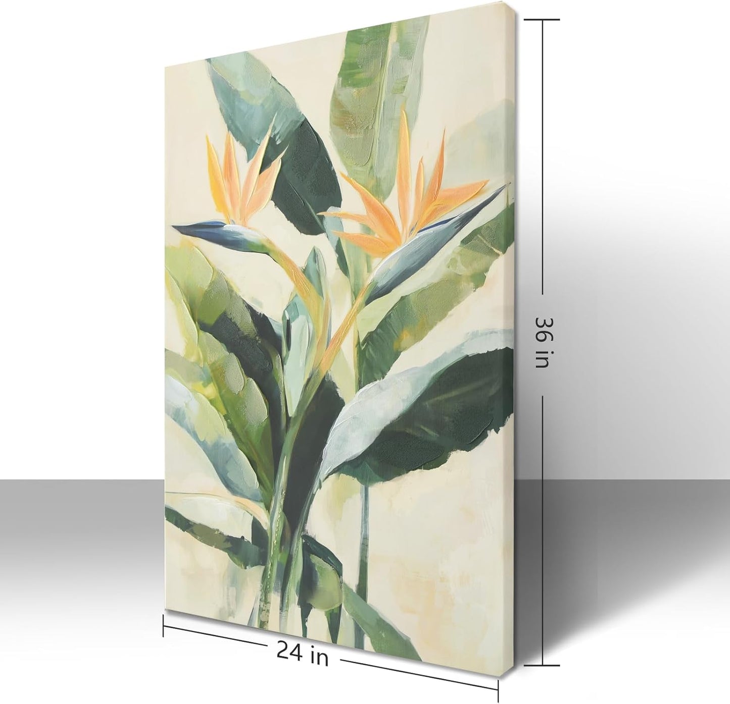 JolyWell Hand-paintd Botanical Canvas Wall Art Watercolor Green Leaf Tropical Plant Art Prints Boho Decor Bird of Paradise Flowers Leaf Wall Painting for Living Room Bedroom 24 x 36 IN