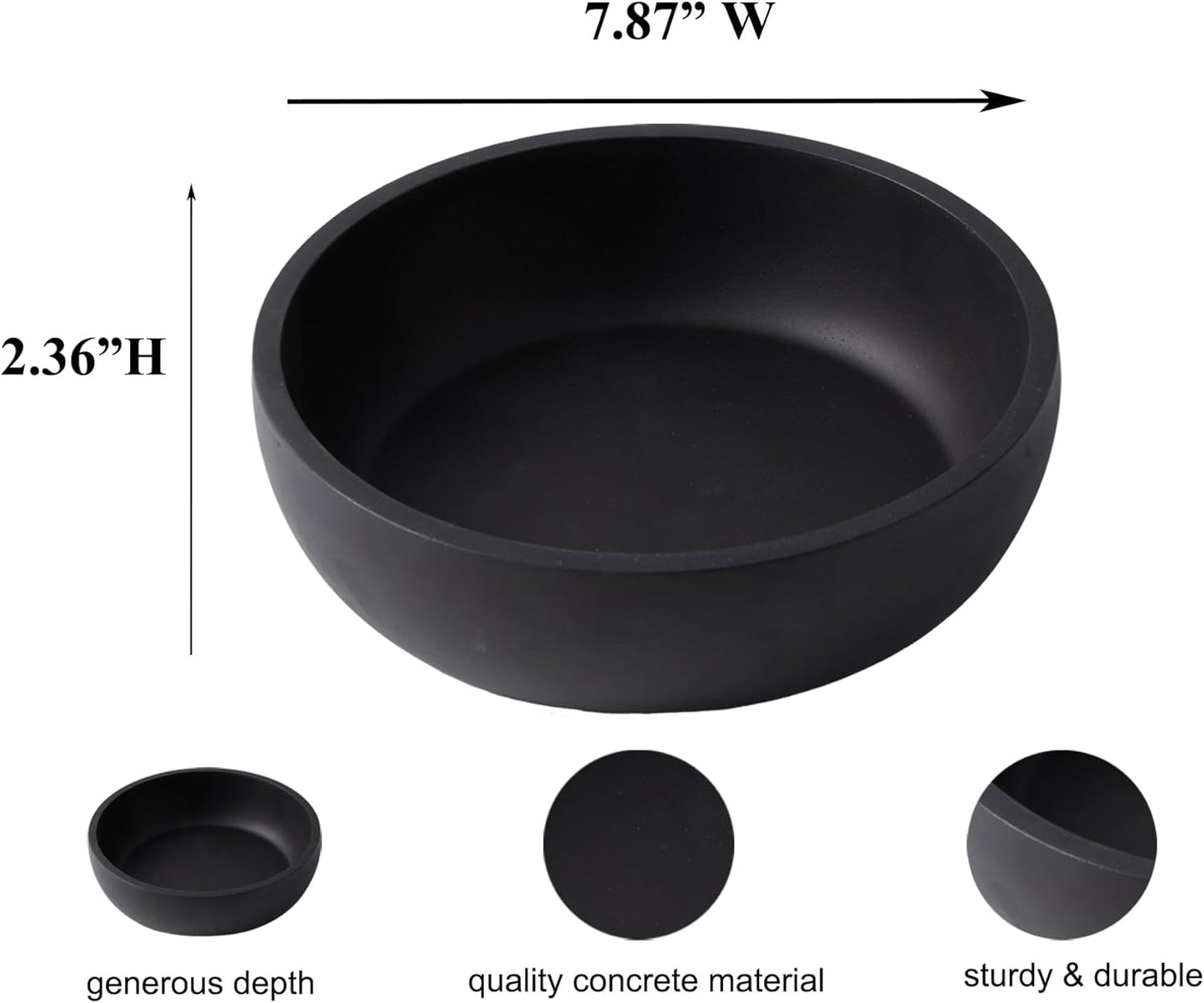 Aotea Crafts 7.9" Large Key Bowl for Entryway Table Decor - Modern Concrete Sturdy Decorative Key Holder Bowl for Keys- Charcoal Black