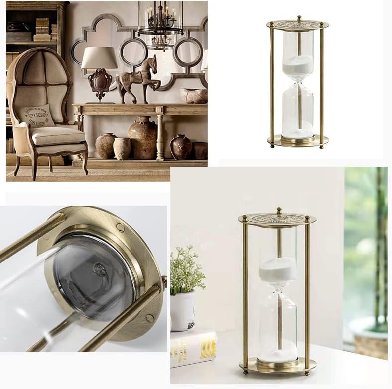 Embossed Golden Hourglass Timer - 15 Min, Desk Decor for Vintage & Office, Wedding Gifts (B)