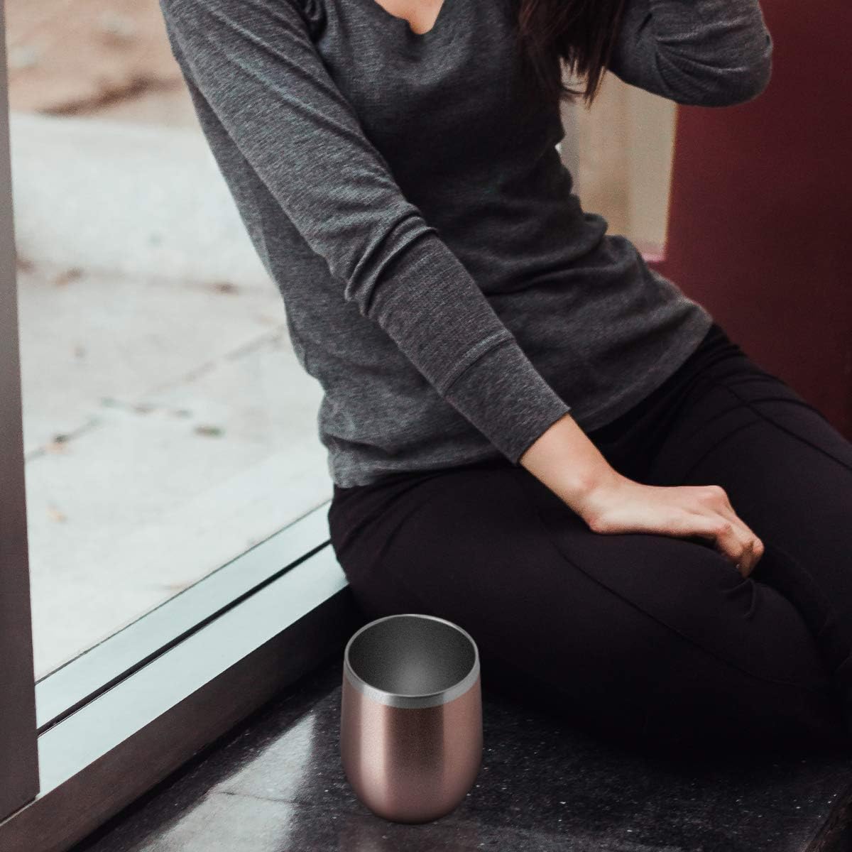 HASLE OUTFITTERS 12oz Wine Tumbler with Lid Stemless Wine Glasses Double Wall Vacuum Travel Mugs stainless steel Coffee Cup for Cold & Hot Drinks Wine Coffee Cocktails Beer 1 Pack Rose Gold