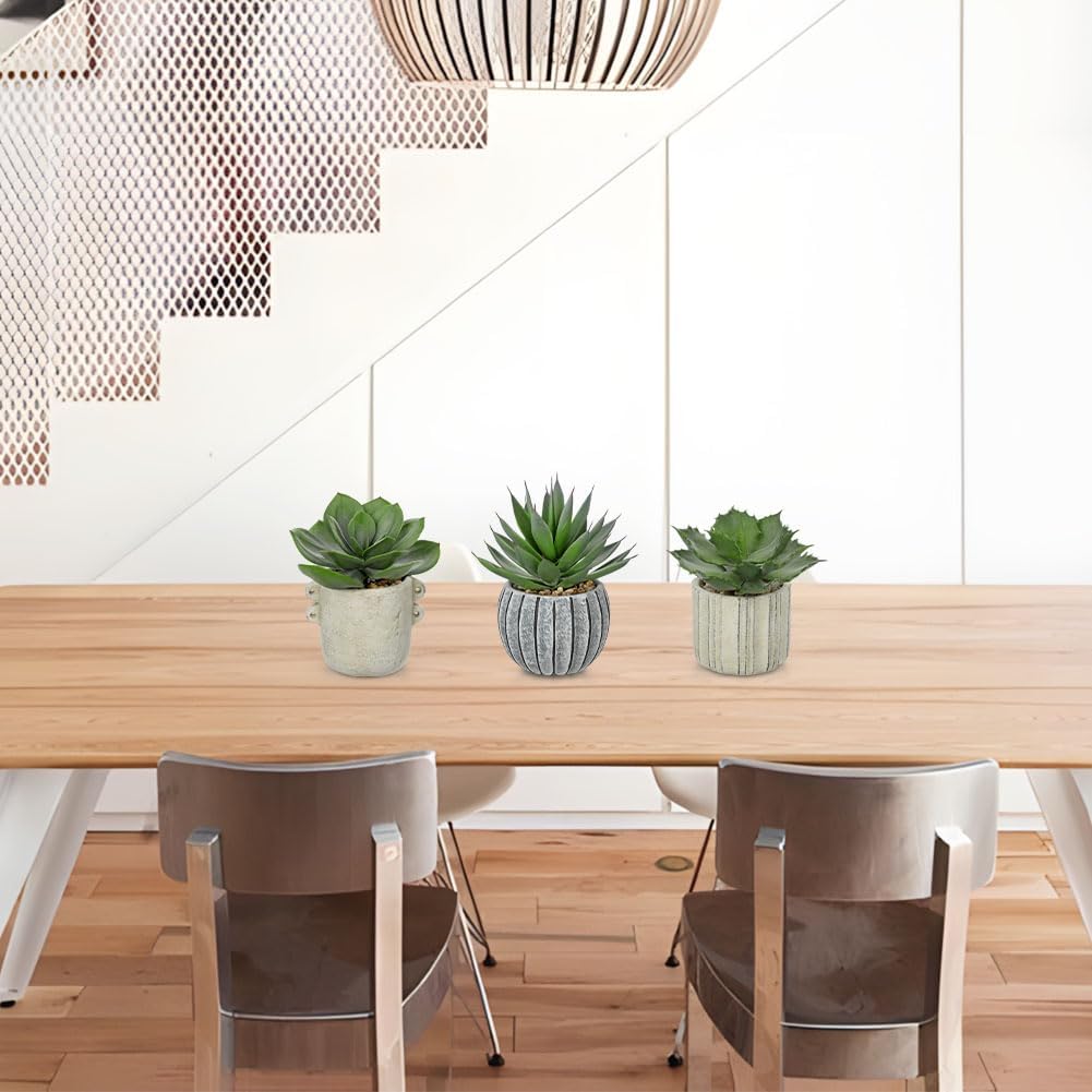 Briful 3 Pack Faux Succulent Plants in Vintage Cement Pots – Artificial Aloe Succulent Decor with Realistic Leaves and Pebble Base – Rustic Mini Plant Set for Home Office Bathroom Bookshelf