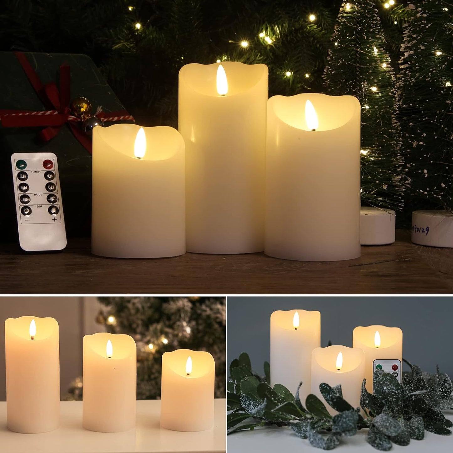Flameless Candles with Remote, Battery Operated Wax LED Flickering Candles - Set of 3 (White) with Timer for Home Decor, Perfect for Christmas Party White