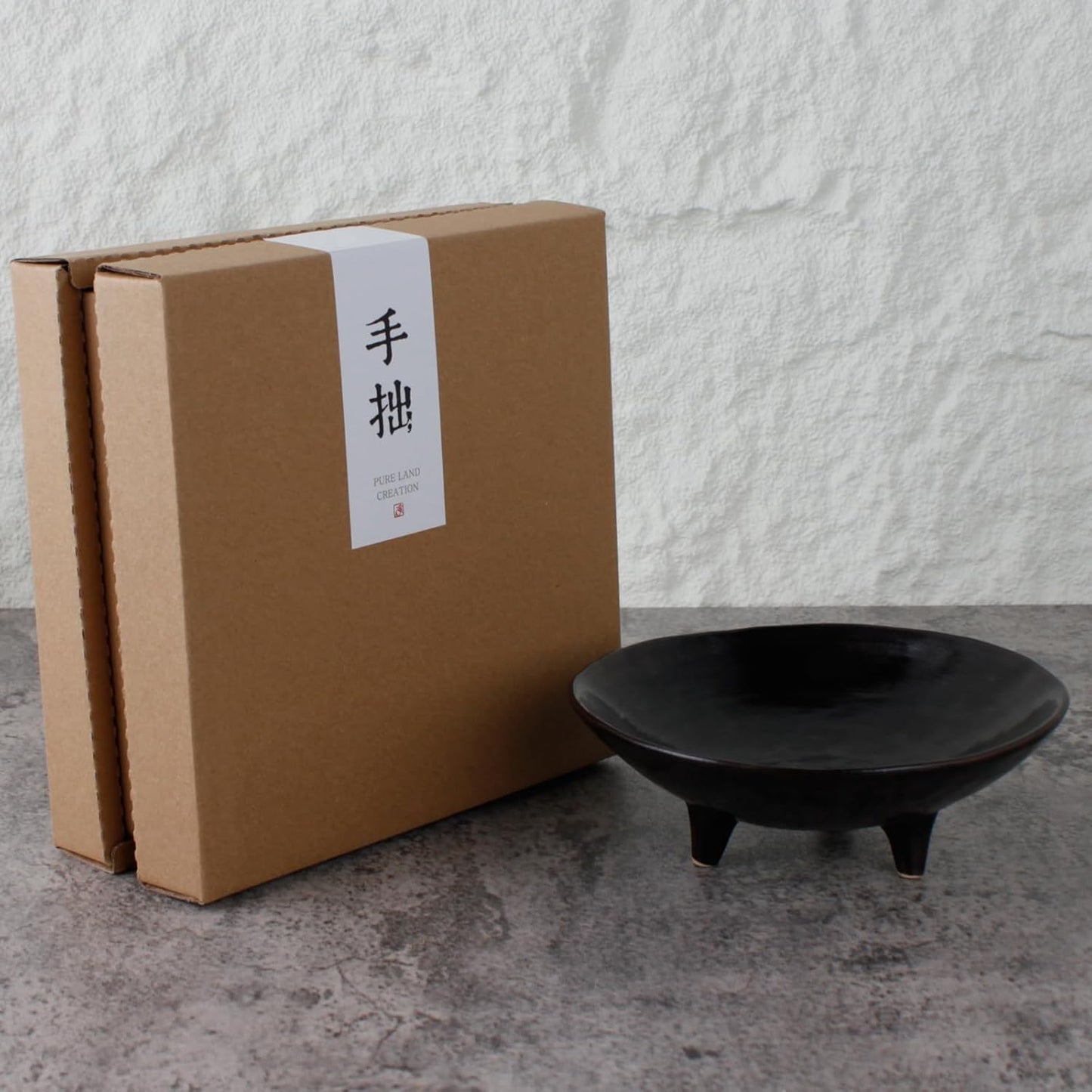 Wabi Sabi Footed Decorative Bowl, Multi-Purpose Small Ceramic Bowl, Vintage Rustic Boho Shelf Table Decor, Natural Black