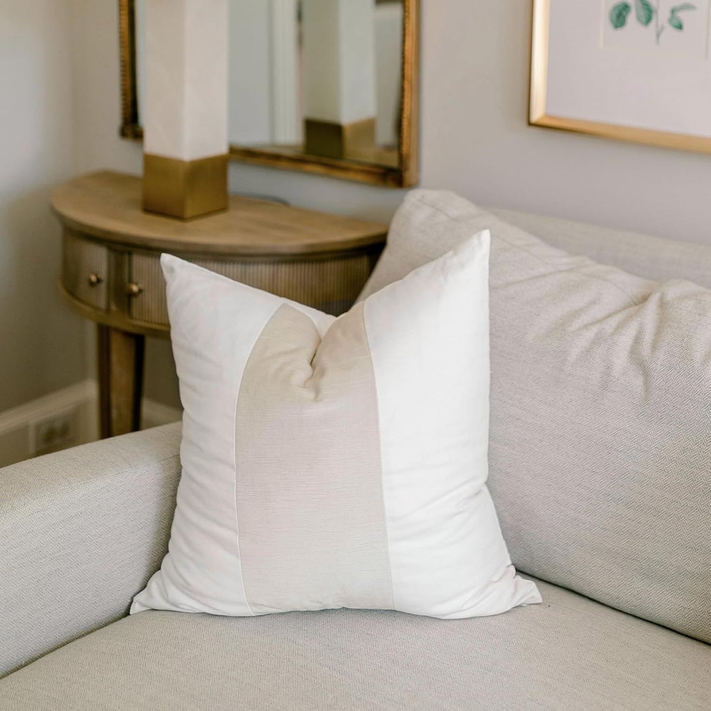 EVERGRACE x Kinsey Walsh Signature Velvet Panel Cotton Pillow Covers Set of 2, Decorative Pillow Covers 22"x22" for Couch, Square Cushion Cases for Sofa Bedroom Living Room, Off White Pearl