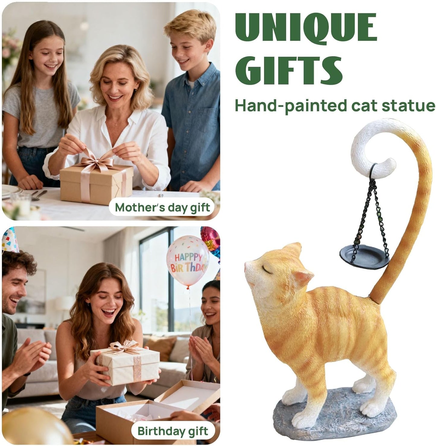Standing Cat Garden Statue Candle Holder for Outdoor Garden Patio and Indoor Decor for Cat Lovers Women and Home Ambiance Orange
