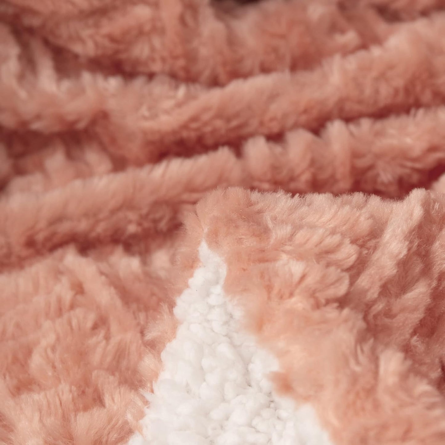 DaDa Bedding Coral Pastel Peach Rose Faux Fur Throw Blanket - Dreamy Geometric Embossed Sherpa Backside - Super Soft Warm Cozy Plush Fluffy - 63" x 90"