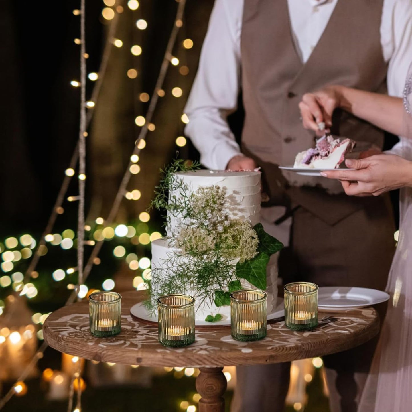 8Pcs Ribbed Green Votive Candle Holders, Tea Light Candle Holder Glass, Green Candle Holders for Table Centerpiece, Wedding, Bridal Shower and Tea Party Decorations