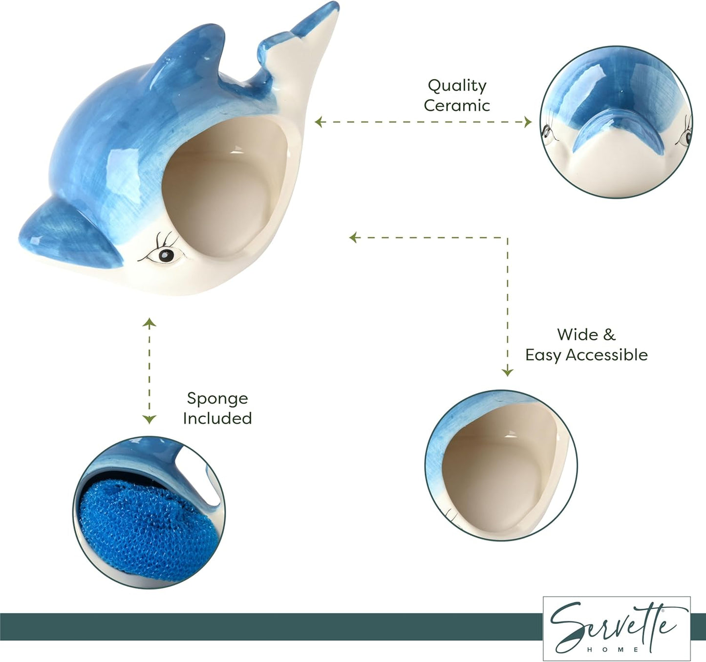 Servette Home Decorative Dish Sponge Holder for Kitchen Sink (Dolphin)