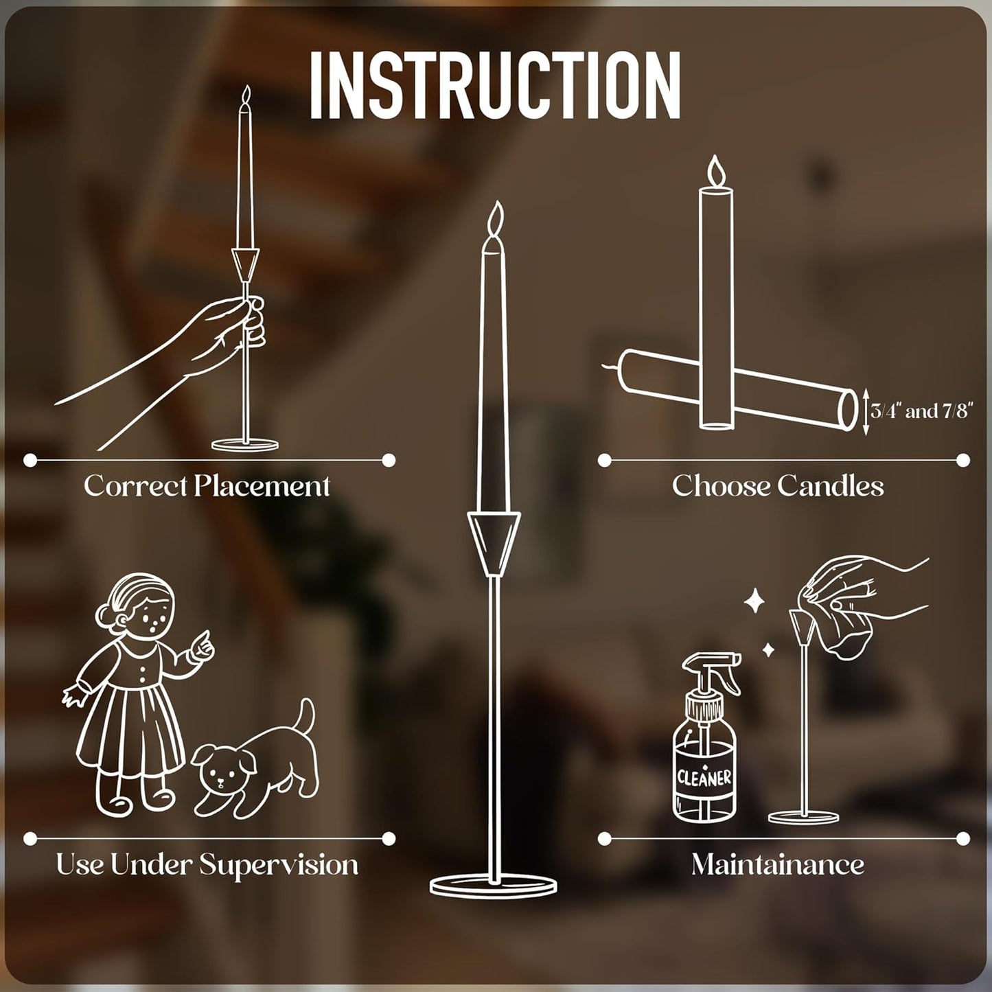 3PCS Taper Candle Holders Set, Gold Vintage Candlesticks for 3/4 and 7/8 Inch Candles with Wedding Dining Table Centerpiece Decor and Fireplace Mantel Housewarming Gift (6529)