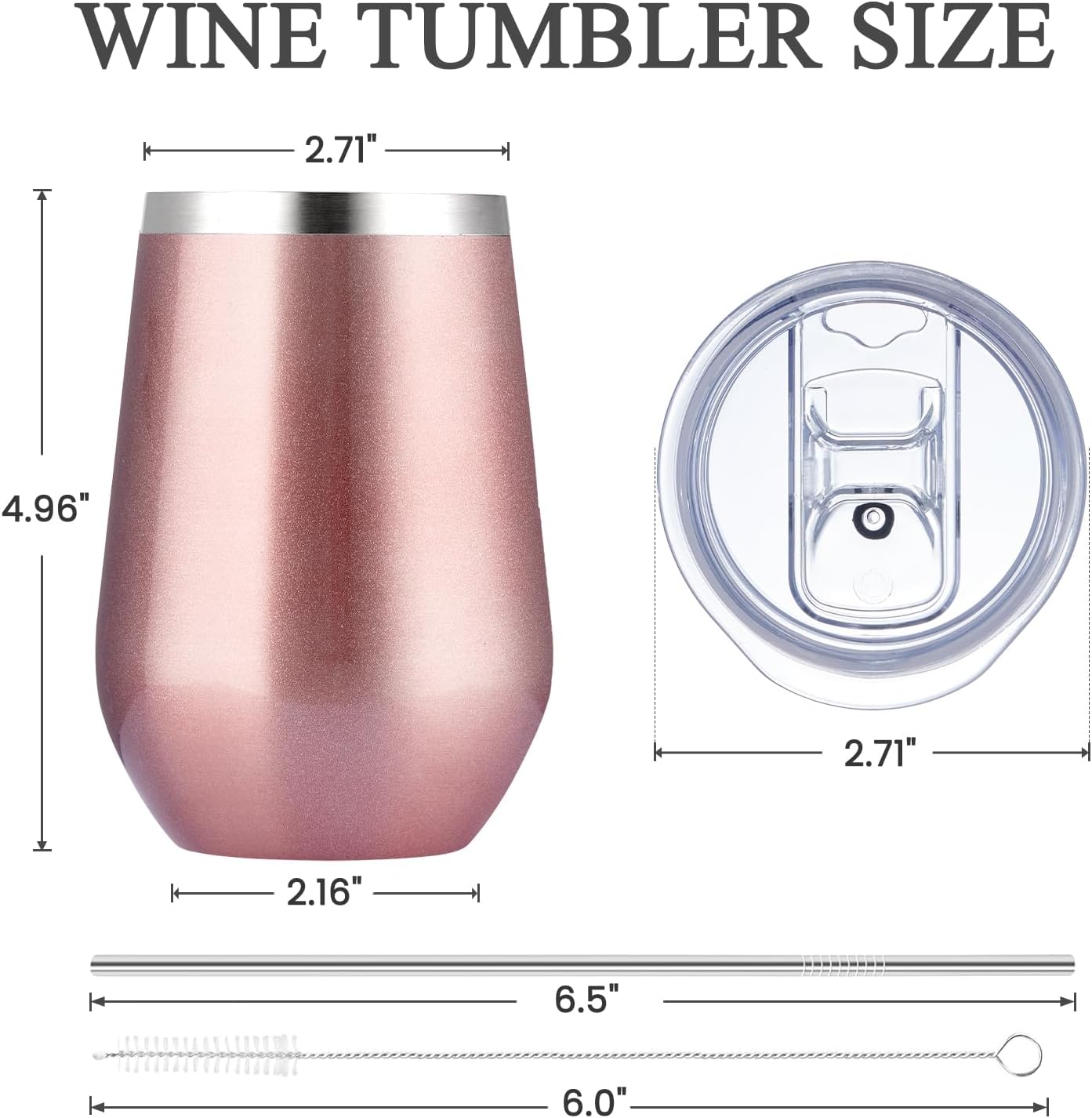 MEWAY 12oz Stainless Steel Wine Tumbler with Lid and Straw - Double Wall Stainless Steel Coffee Mug, Gift for Woman Under 10 dollars, 8 Pack Bulk tumblers(Rose Gold,Set of 8)