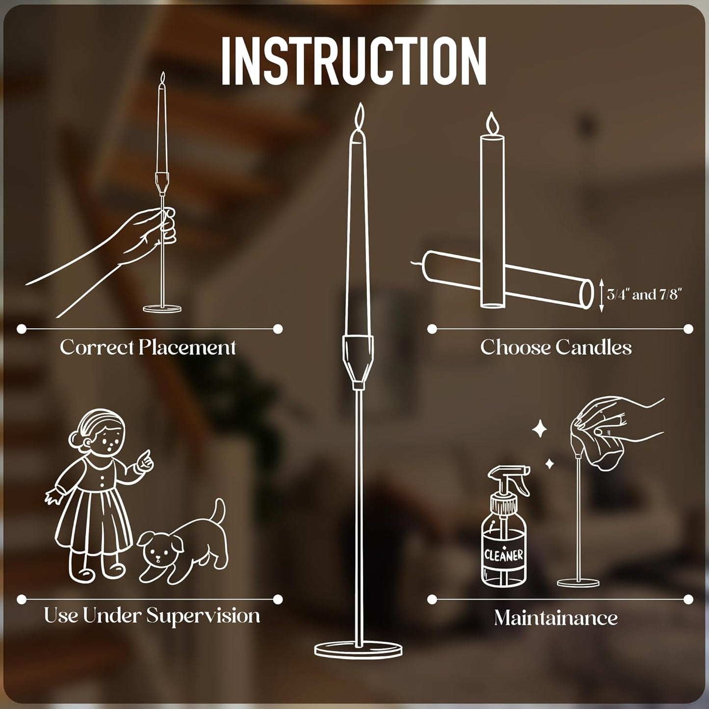 3PCS Taper Candle Holders Set, Gold & Black Vintage Candlesticks for 3/4 and 7/8 Inch Candles with Wedding Dining Table Centerpiece Decor and Fireplace Mantel Housewarming Gift (9567-1B)