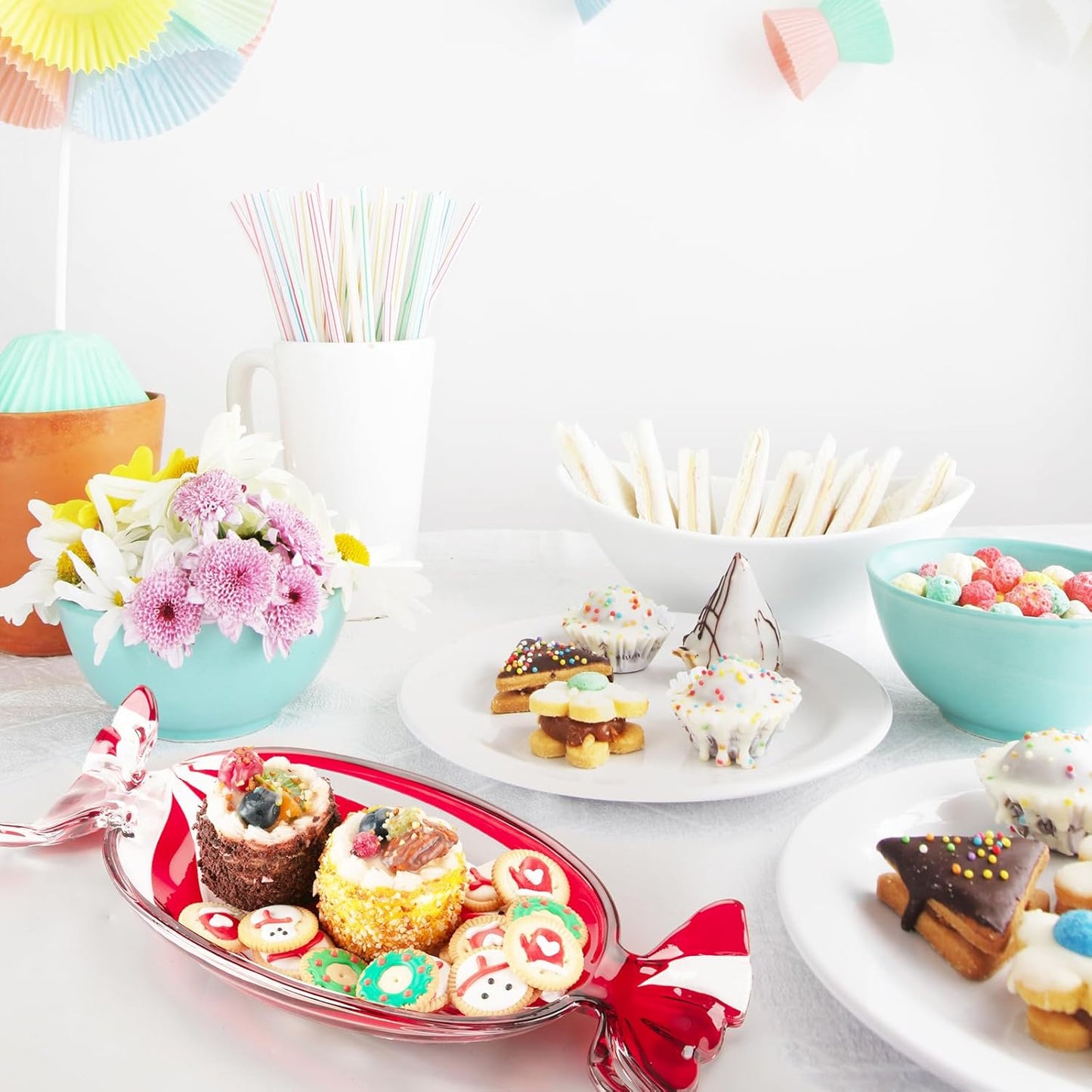 Christmas Platter Dish, Glass Candy Platter Serving Dessert Plates Christmas Dinnerware Tray Decorative Plates for Xmas Holiday Party Favor, Small