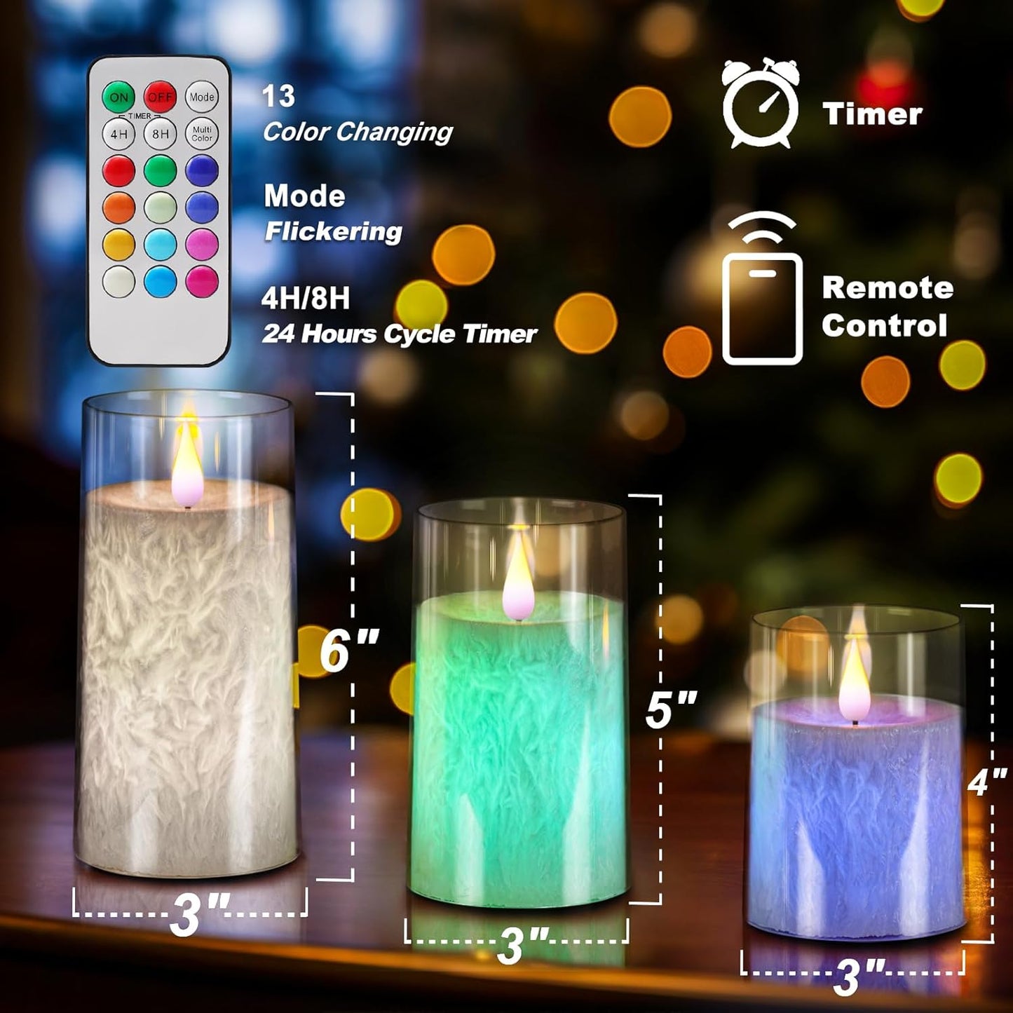 Homemory Color Changing Flameless Candles, Battery Operated LED Pillar Candles, Fake Electric Candles with Remote Control and Timers, Set of 3