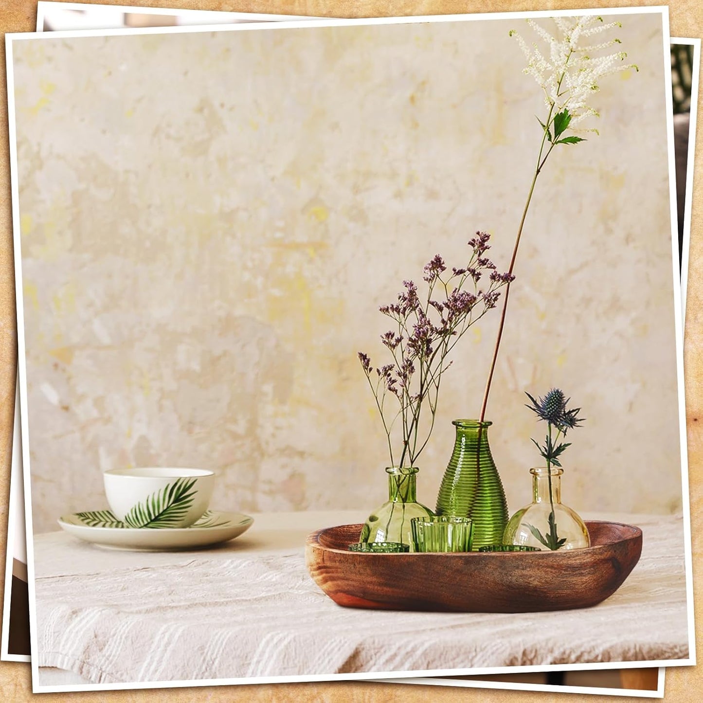 2 Pcs Wooden Dough Bowls for Decor Oblong Decorative Bowl Home Decor Fruit Vessel for Kitchen Counter Rustic Carved Serving Container Long Wooden Bread Tray for Dining Room Table(13 x 9 x 3.2 Inch)