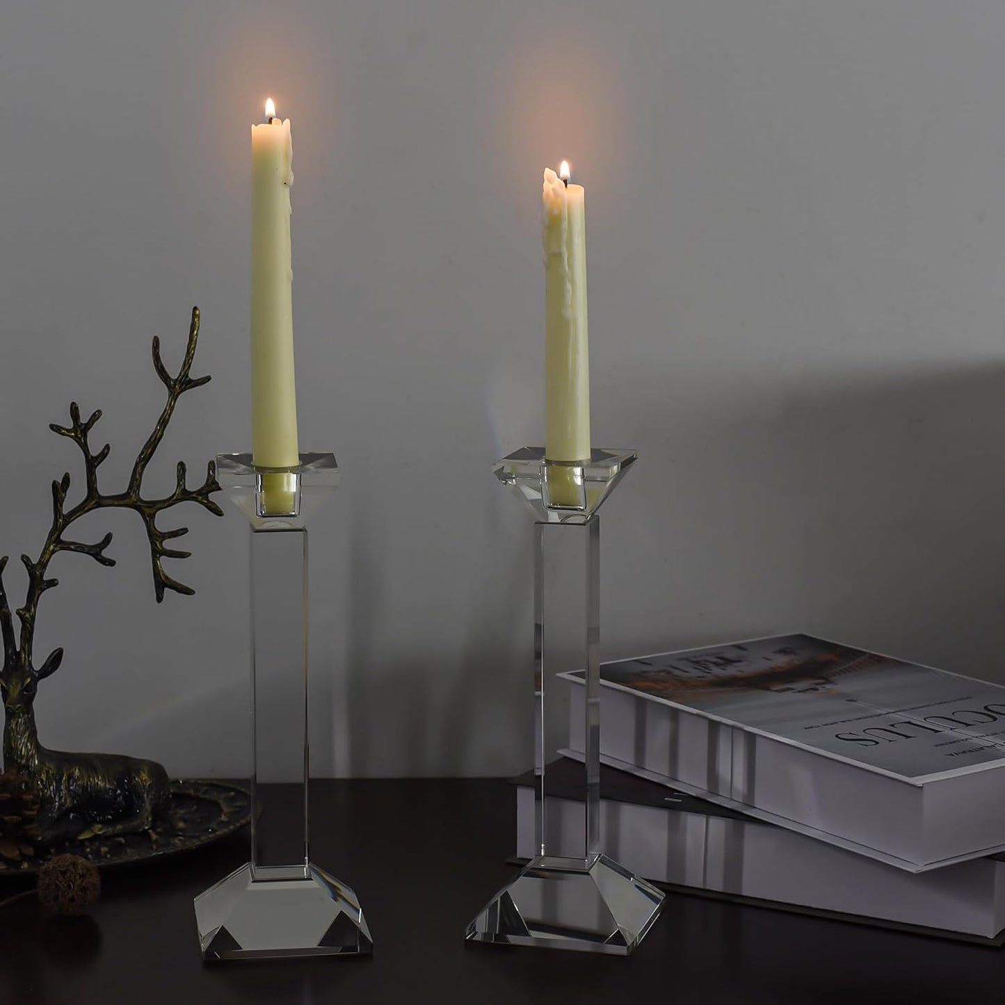 Kitcom 2-Pack Crystal Candlestick of Glass Holders for Home Decor, Crystal Taper Candle Holders Tabletop Centerpieces for Party and Wedding Decoration(8.5inch Tall)