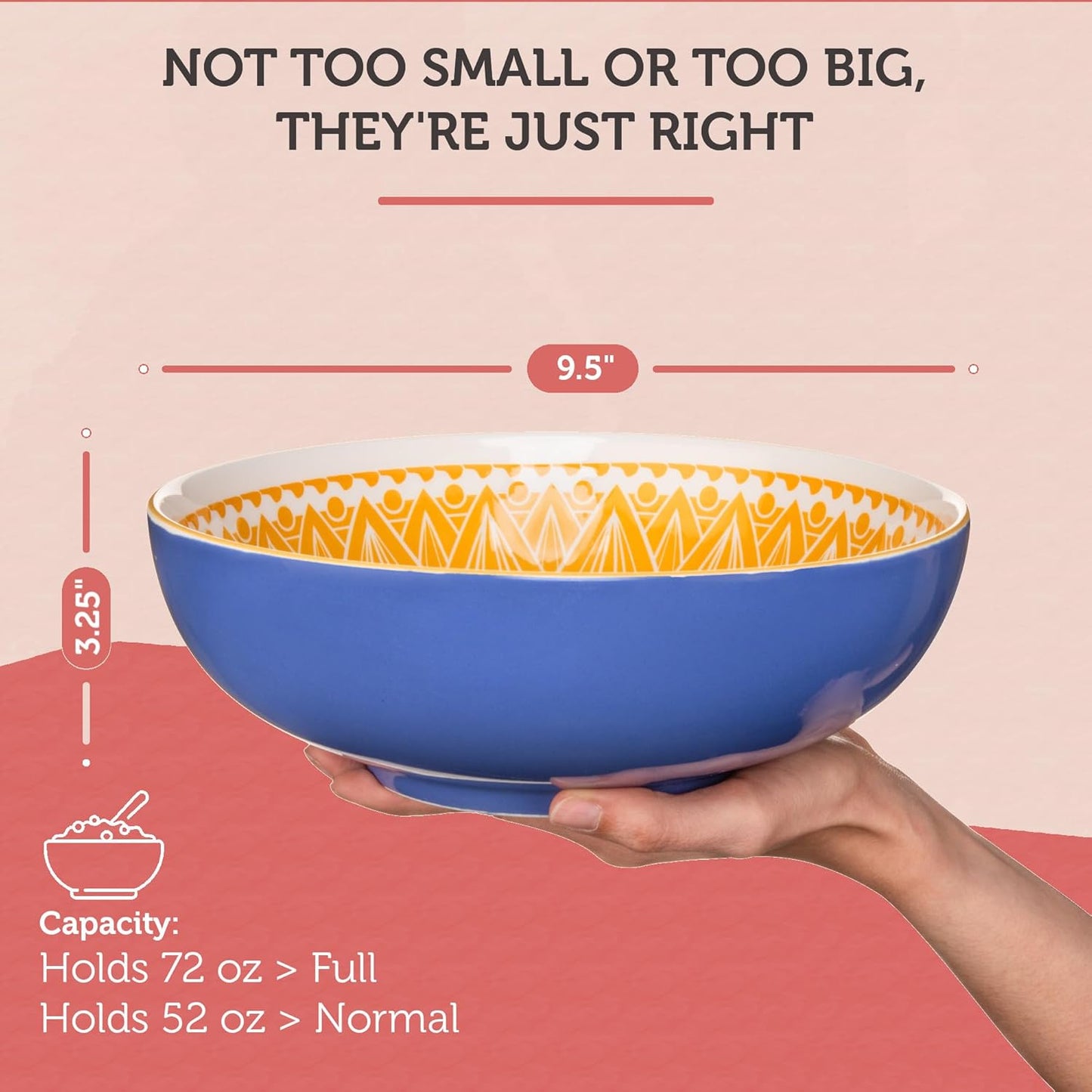 Annovero Serving Bowls - Large Big Bowl for Mixing, Salad, Pasta, Mashed Potato, Chips - Colorful & Decorative for Parties & Entertaining - Microwave, Oven Safe - No Lead & Cadmium - 72 Oz - Set of 3