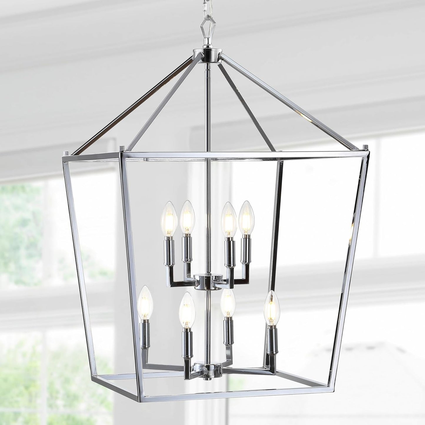 JONATHAN Y JYL7438C Pagoda Lantern Dimmable Adjustable Metal LED Pendant Classic Traditional Farmhouse Dining Room Living Room Kitchen Foyer Bedroom Hallway, 20 in, Chrome