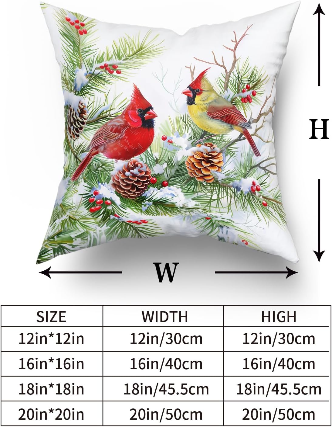 Giwawa Winter Birds Pillow Covers Set of 2 18x18 Inch Christmas Trees Holly Berry Pine Cones Xmas Snow Scene Square Cushion Cases Double Sided for Sofa Patio Porch Holiday Bed Decor