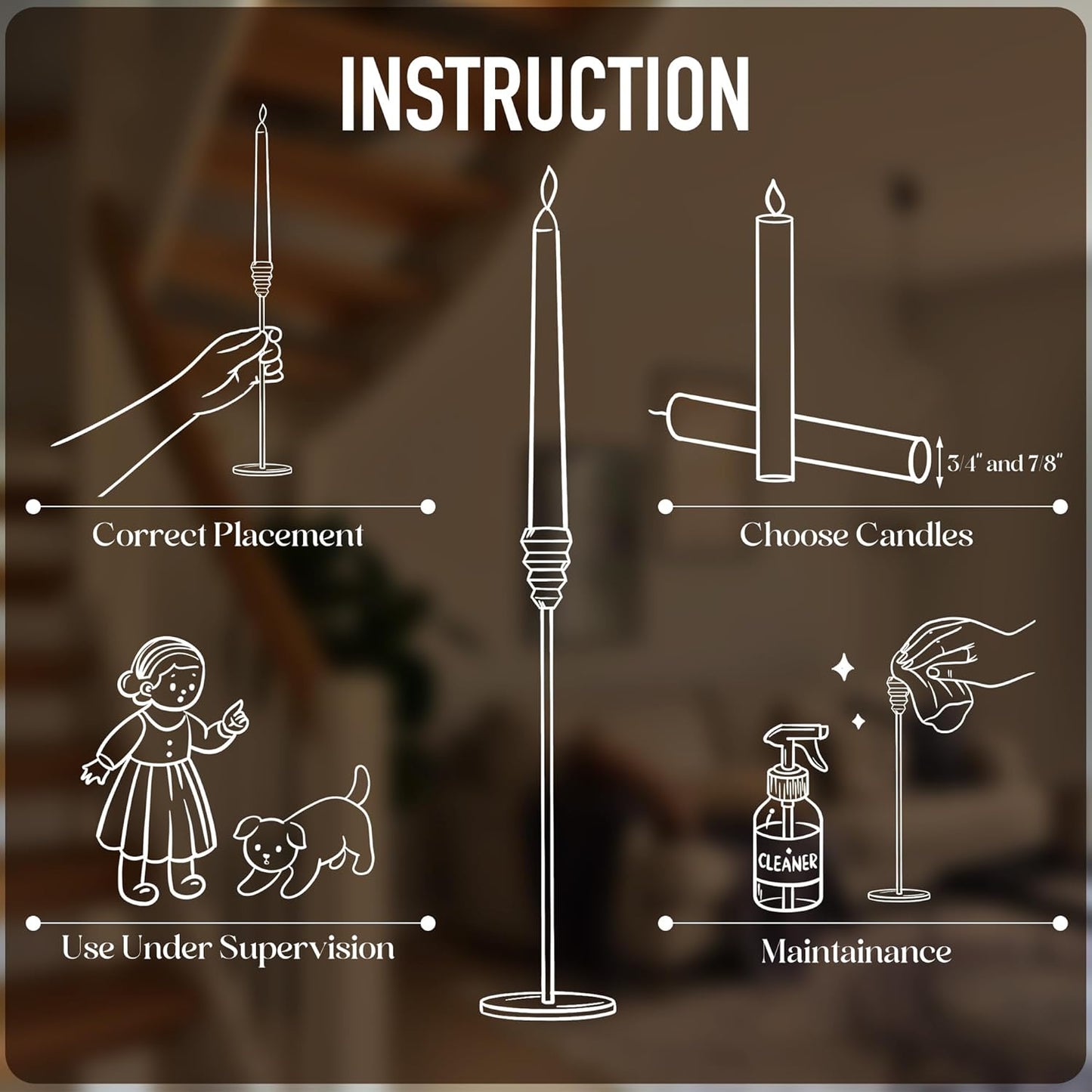 3PCS Taper Candle Holders Set, Gold Vintage Candlesticks for 3/4 and 7/8 Inch Candles with Wedding Dining Table Centerpiece Decor and Fireplace Mantel Housewarming Gift (6605)