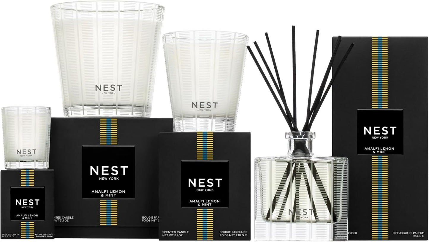 NEST New York Scented 3-Wick Candle, Amalfi Lemon & Mint - 21.2 oz - Up to 100-Hour Burn Time - Reusable Glass Vessel