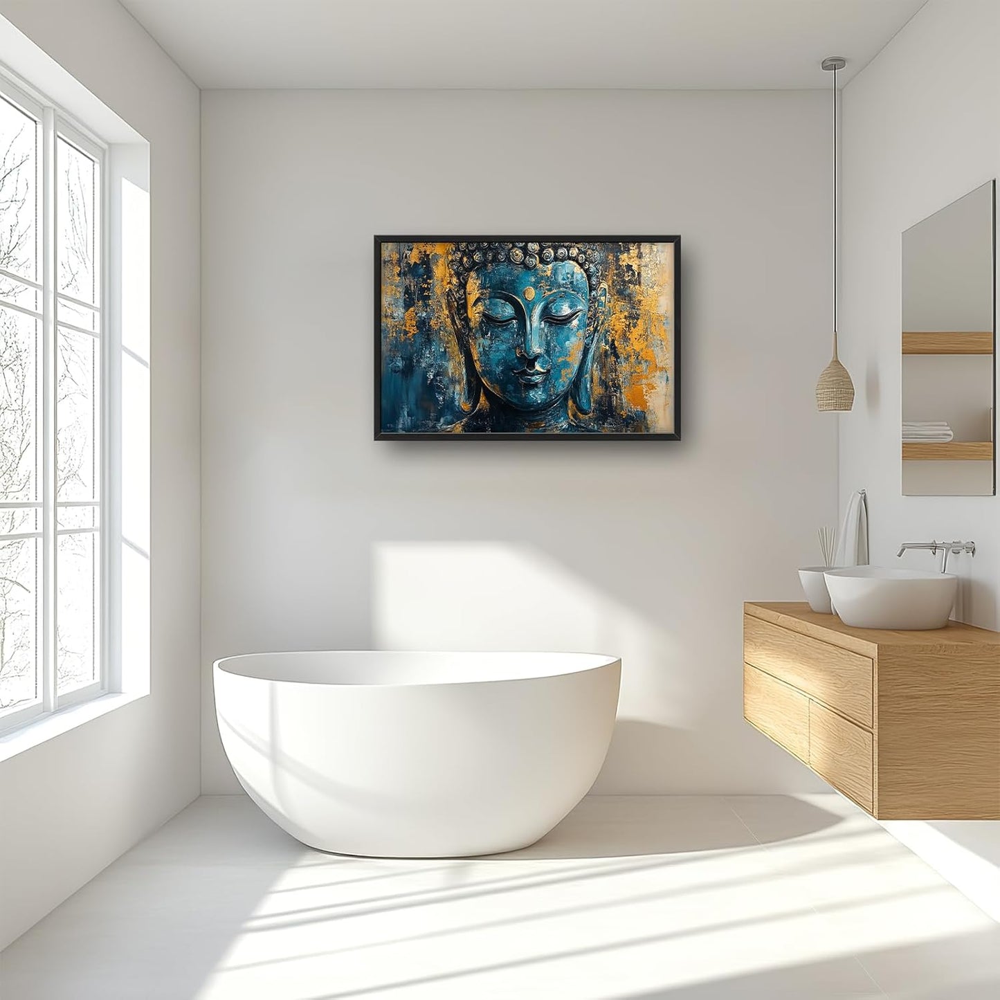 Olivine Buddha Wall Art, Zen Pictures Wall Decor, Religious Canvas Prints Painting, Framed Artwork for Bathroom Bedroom Living Room Office Home Spa Mediation Room Decoration 36"x24"