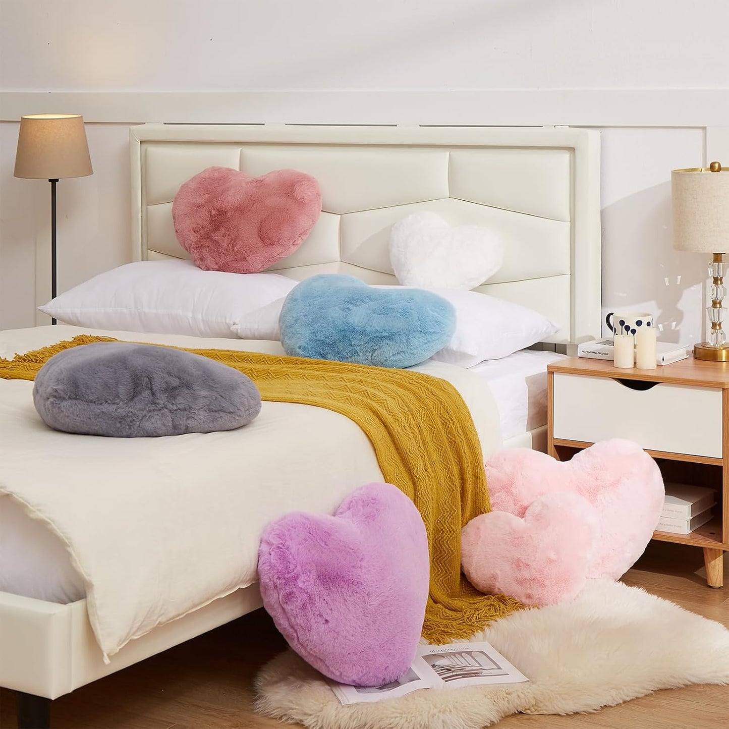 YRXRUS Heart Pillows, Love Heart Shaped Pillow, Small Cute Rose Heart Pillows for Gifts, Faux Rabbit Throw Pillows for Her, Kids, Girls Home Decoration, 10X11 Inch