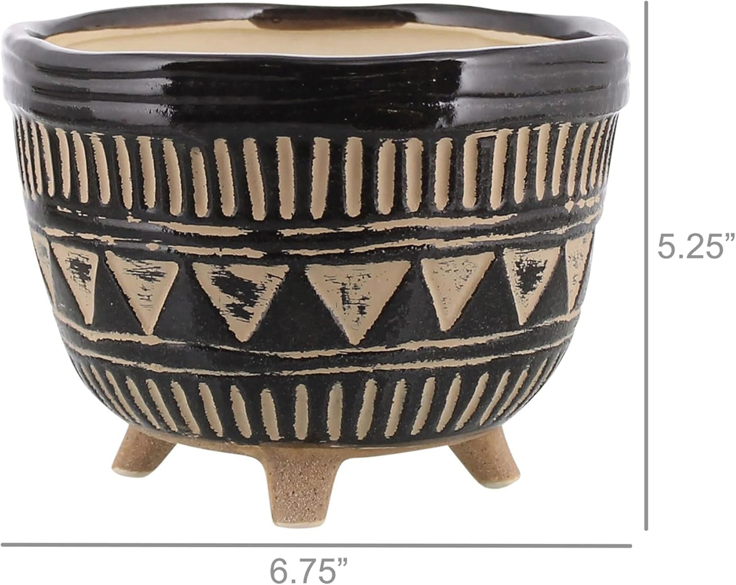 HomArt Large Apache Print Bowl, 6.75-inch Length, Ceramic, Black & Natural, (3387-26)