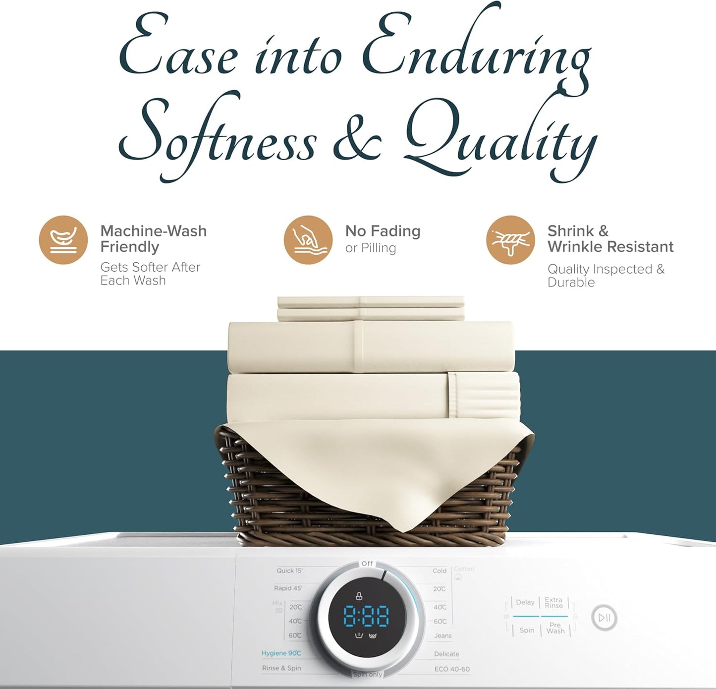 Carressa Linen 100% Egyptian Cotton Pillow Cases Standard/Queen Size Set of 2 - Luxury 1500 Thread Count Sateen Ivory Pillow Cases, Silky Soft Cotton Pillowcases Fits Standard & Queen Pillows