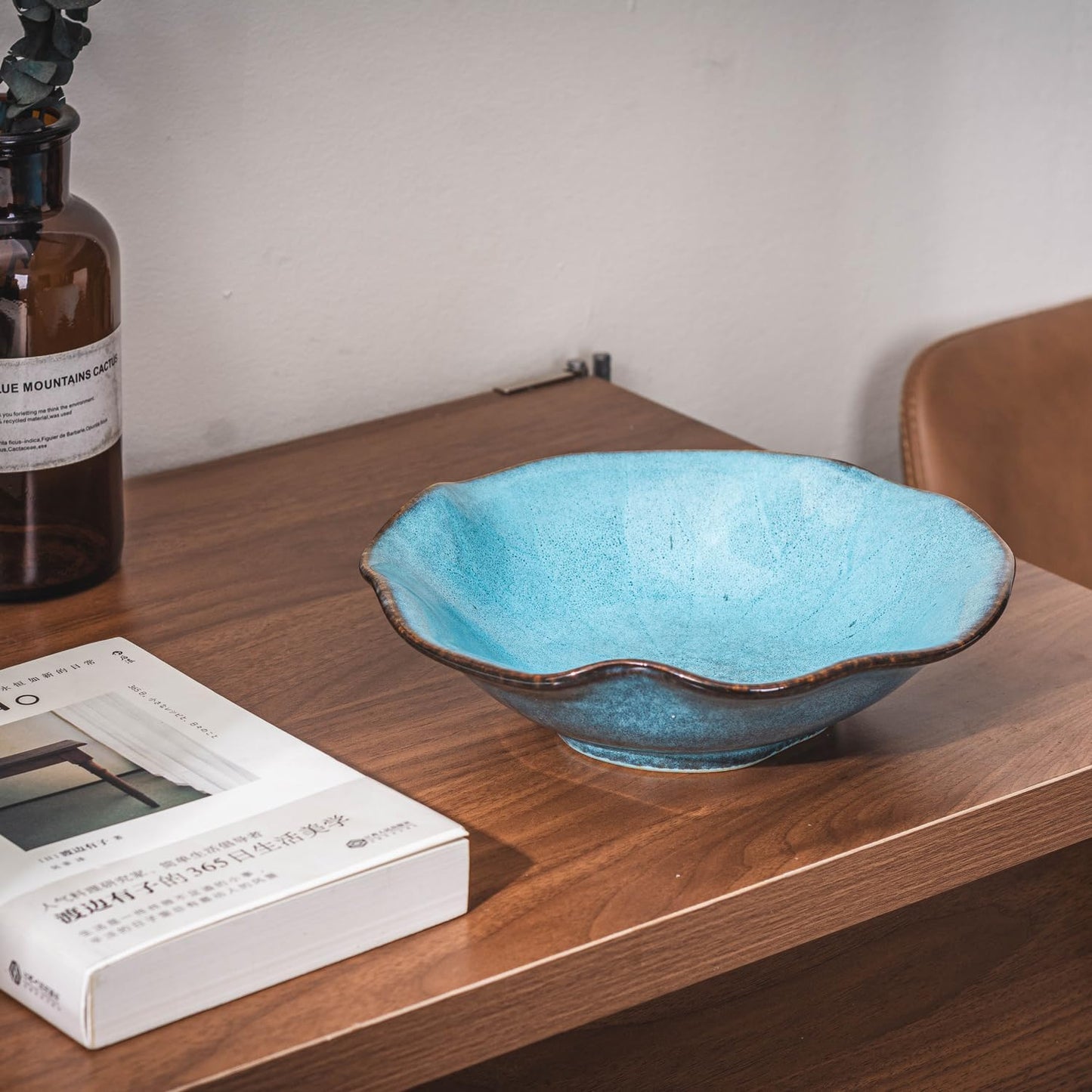 8" Fruit Bowl for Kitchen Counter Decor,Lotus Leaf Shape Ceramic Decorative Bowl,Key Bowl for Entryway Table Modern Home Decor