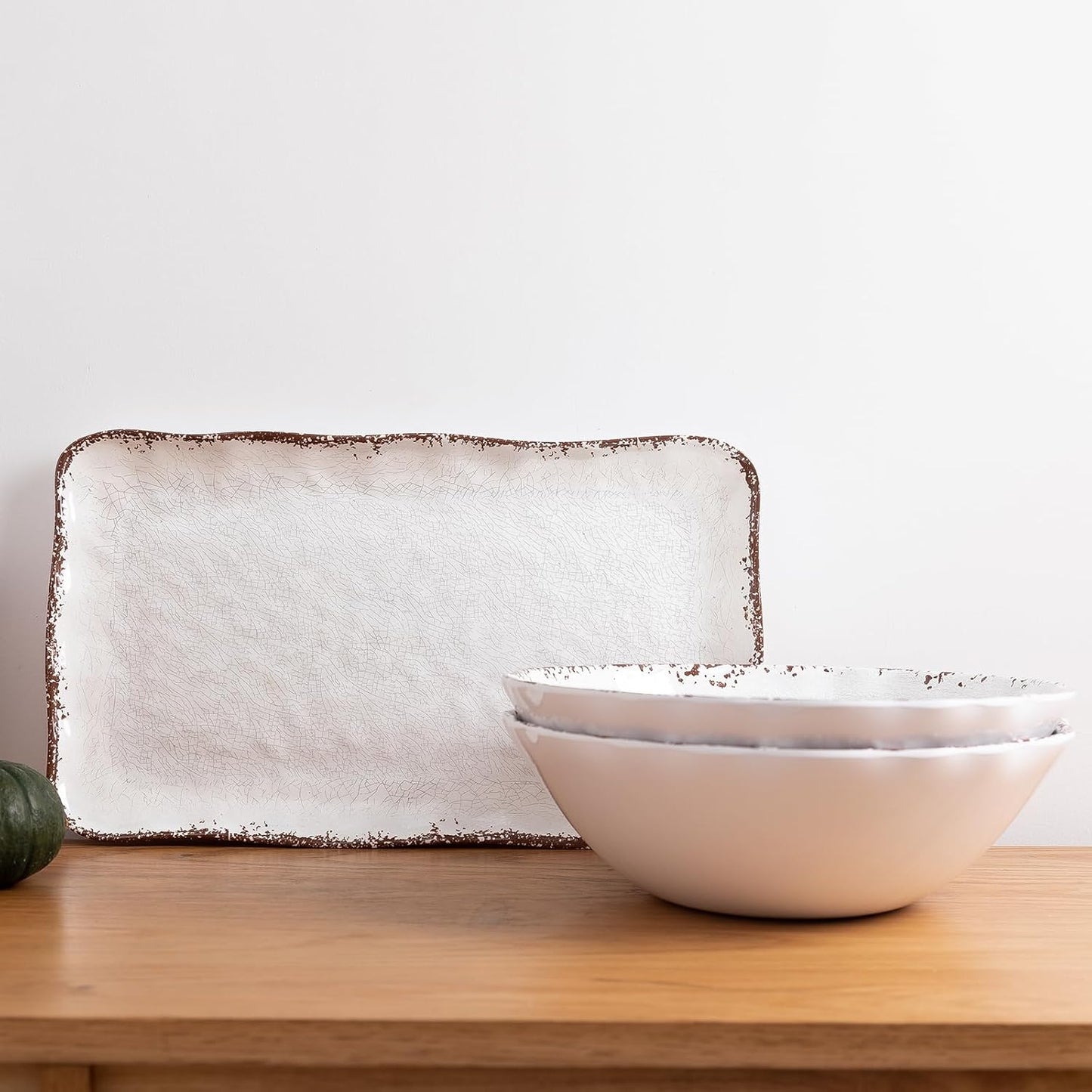 LEHAHA Rustic White Melamine Large Serving Bowl, 2 pieces Set,12 inches (130 OZ) Larger Salad Bowl, Lightweight and Unbreakable Mixing Bowl, BPA Free Melamine Bowls, Dishwasher Safe…