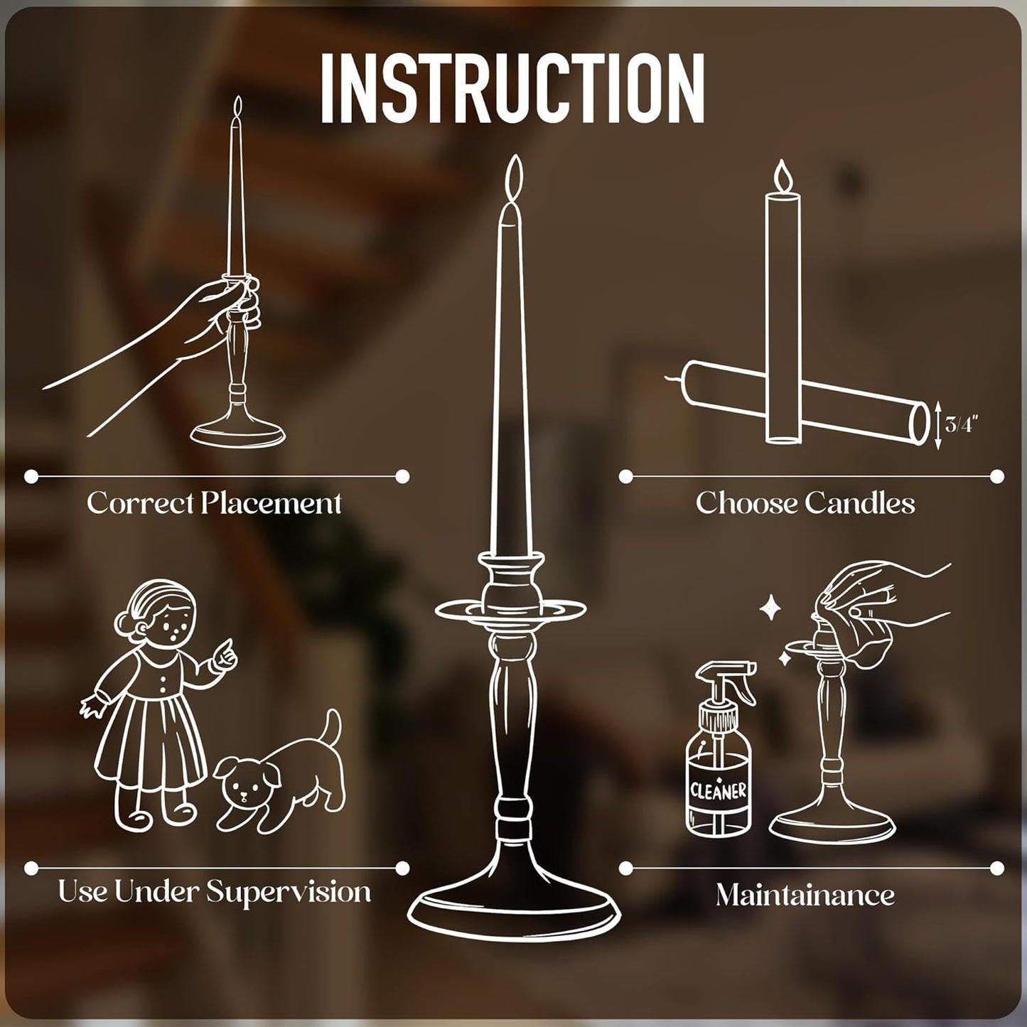 3PCS Taper Candle Holders Set, Gold Vintage Candlesticks for 3/4 Inch Candles with Wedding Dining Table Centerpiece Decor and Fireplace Mantel Housewarming Gift (9509)